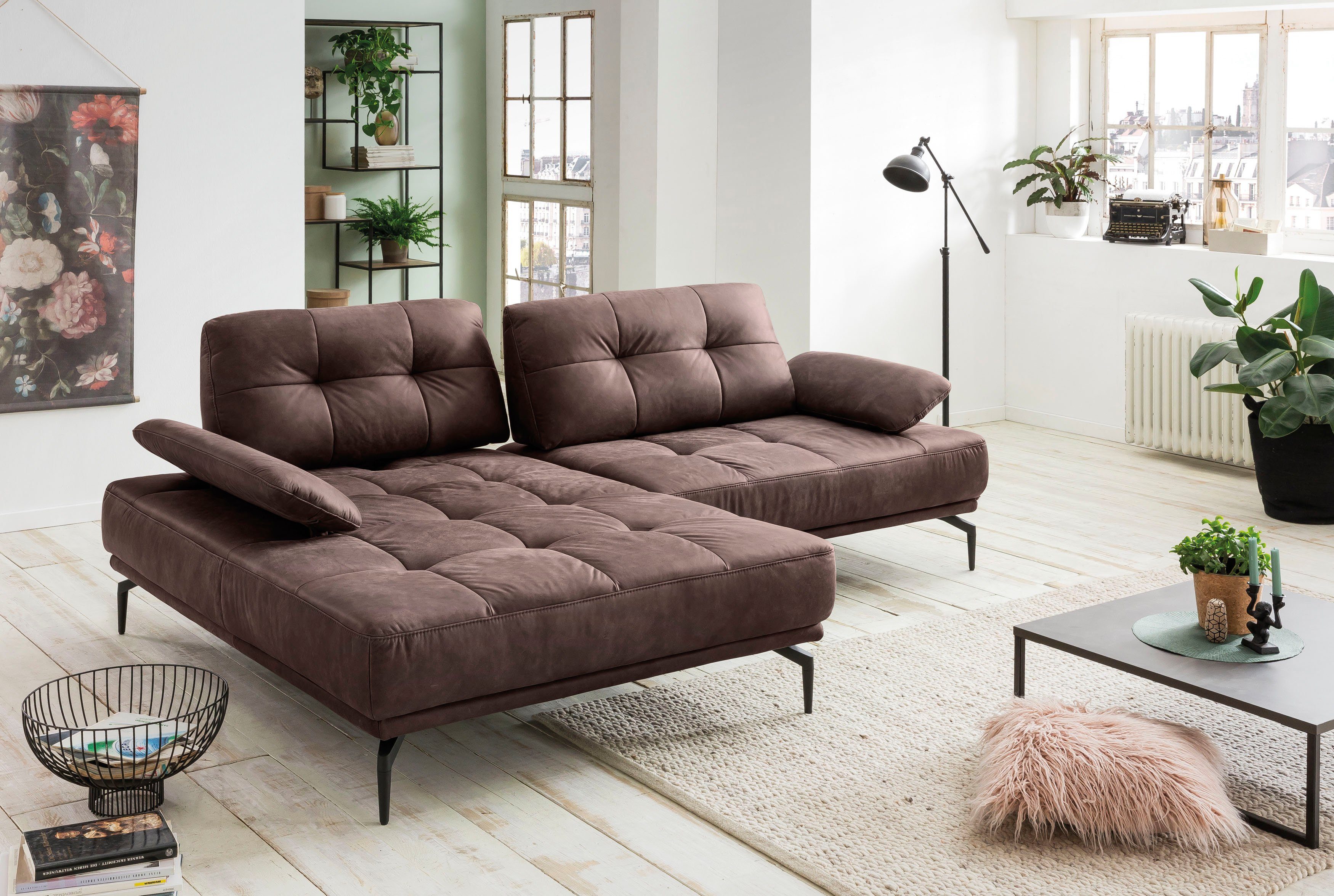 exxpo - sofa fashion Armlehnenverstellung, Sitztiefenverstellung, Metallfüße Ecksofa, Inklusive