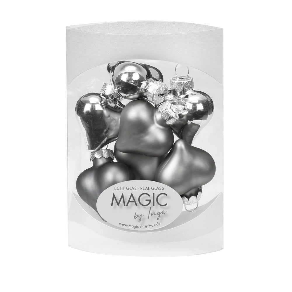 Hazy Stück by Christbaumschmuck 8 4cm Herzen MAGIC Inge Glas Grey, Christbaumschmuck,