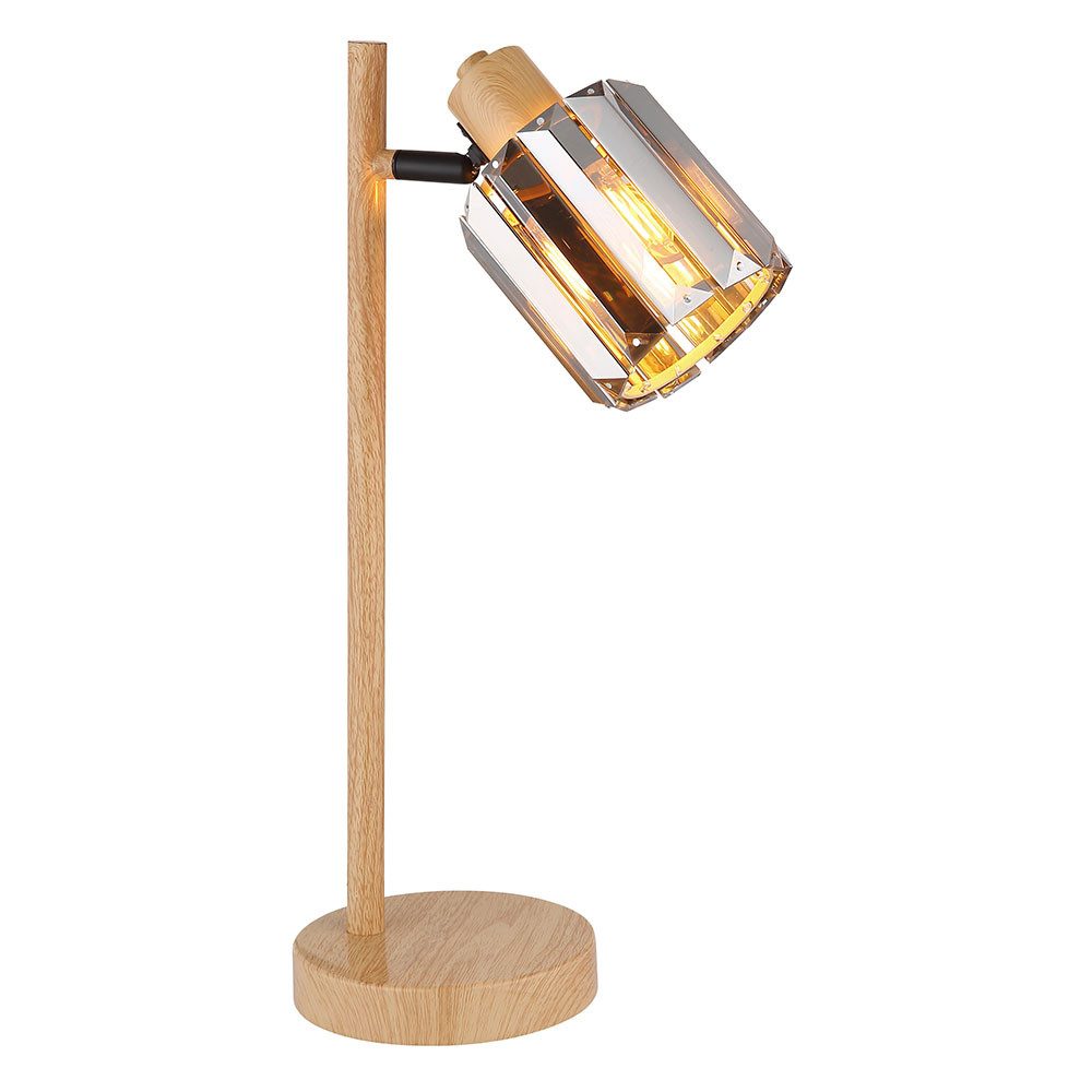 NOWA Schreibtischlampe, Leuchtmittel inklusive, Warmweiß, LED Tischlampe Tischleuchte Nachttischleuchte Kristalle Holzoptik