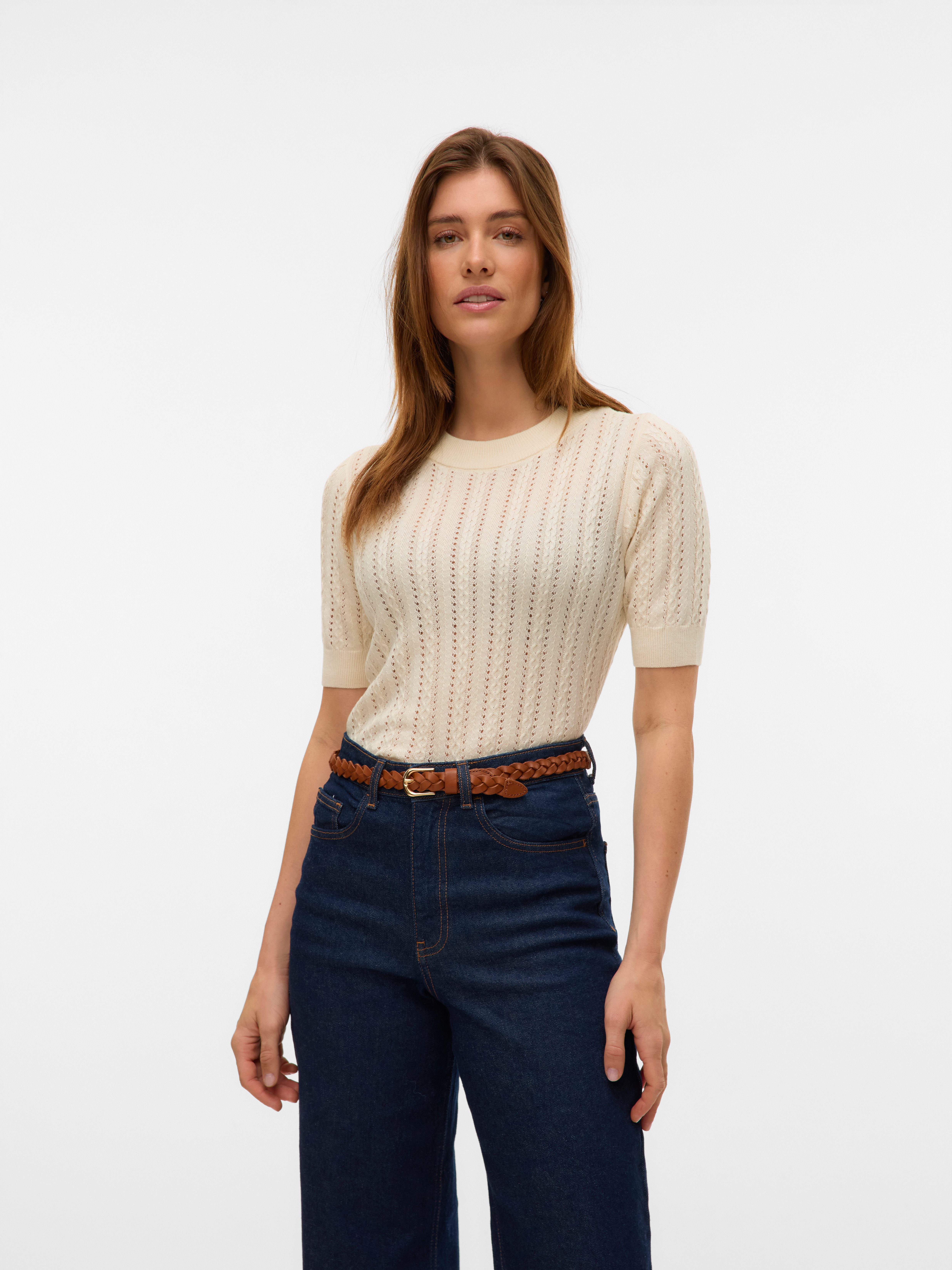 Vero Moda Kurzarmpullover VMMORENA 2/4 O-NECK PULLOVER GA BOO REP mit Struk günstig online kaufen