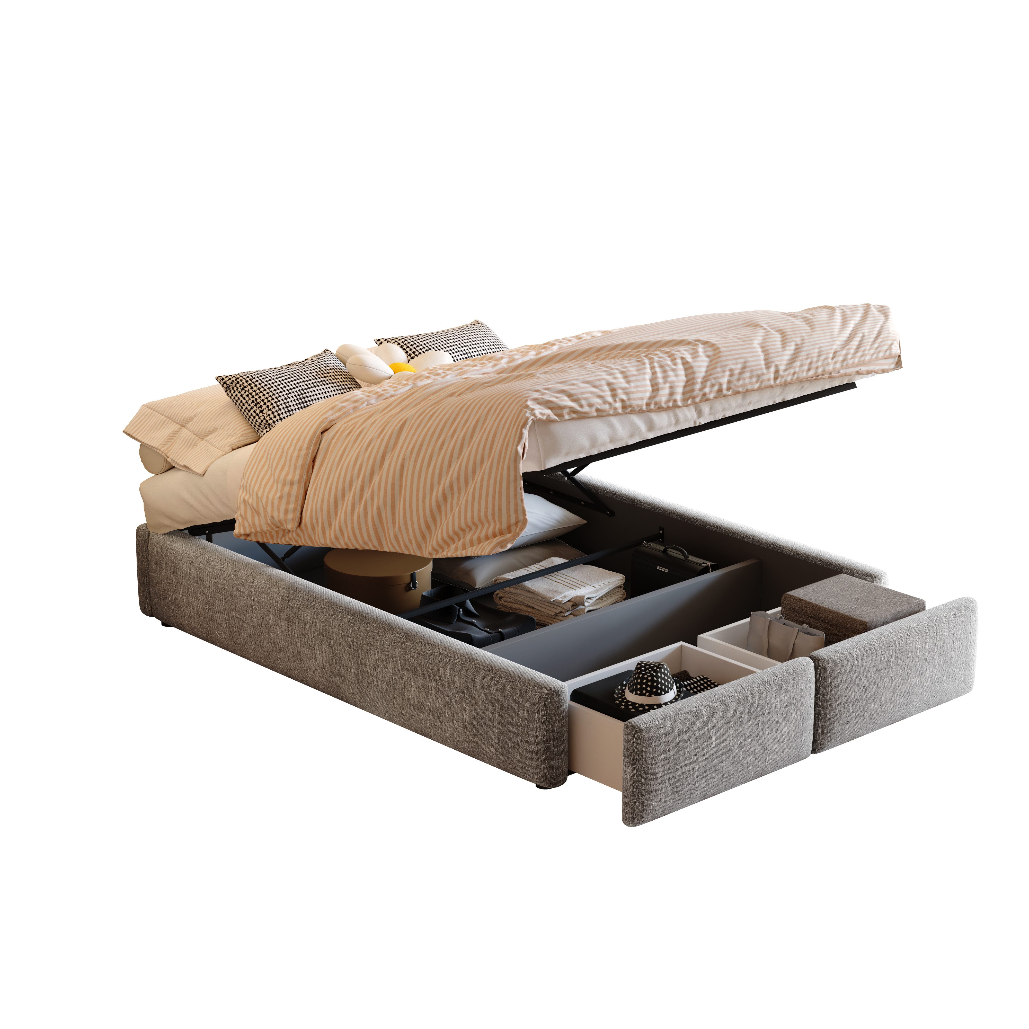 MODFU Polsterbett Plattformbett Flachbett Stauraumbett Doppelbett günstig online kaufen