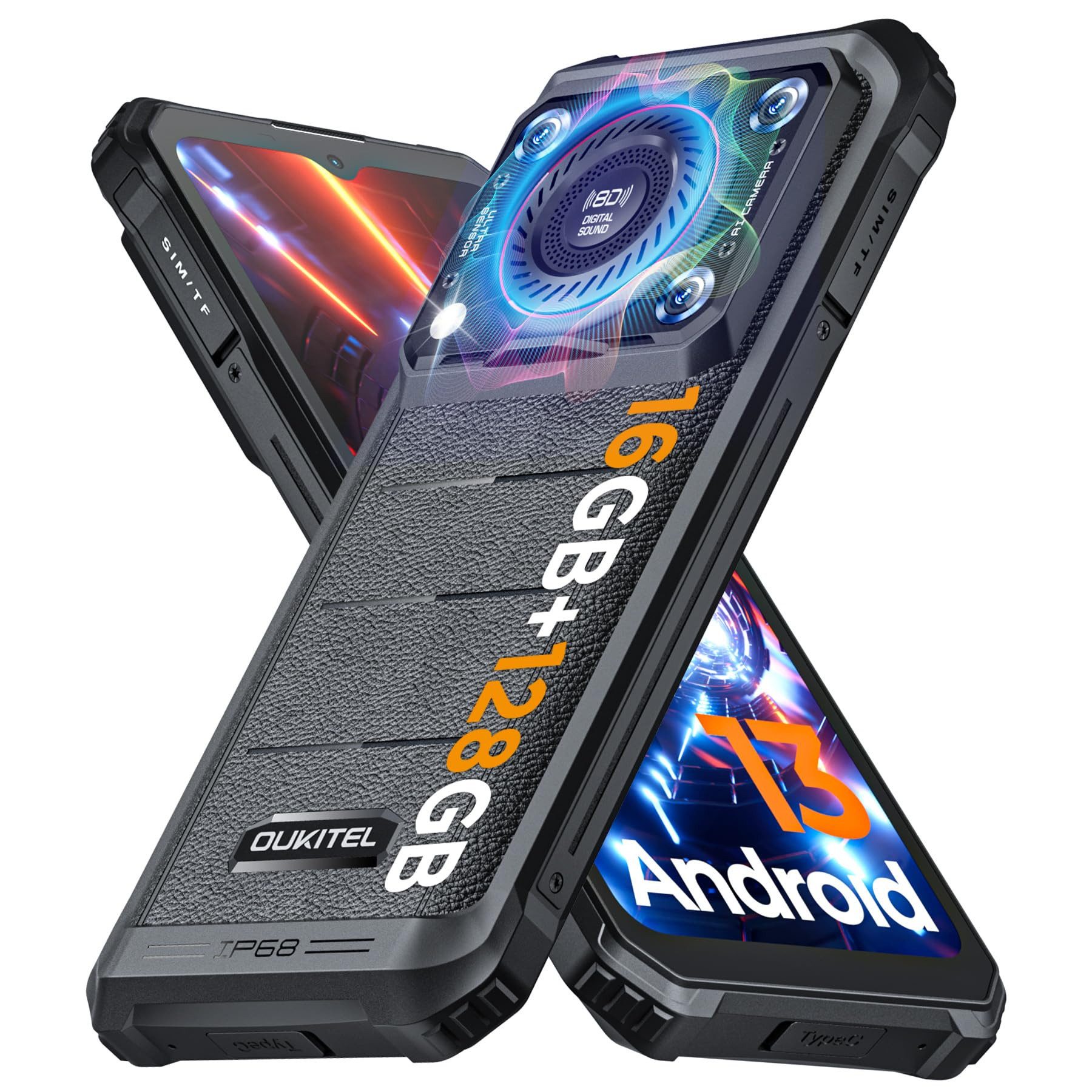 OUKITEL WP36 4G 16+128GB Outdoor Smartphone (16,56 cm/6.52 Zoll, 128 GB Speicherplatz, 13 MP Kamera, 128dB Lautsprecher, 10600mAh, IP68, Dual SIM 4G, NFC, OTG, GPS)