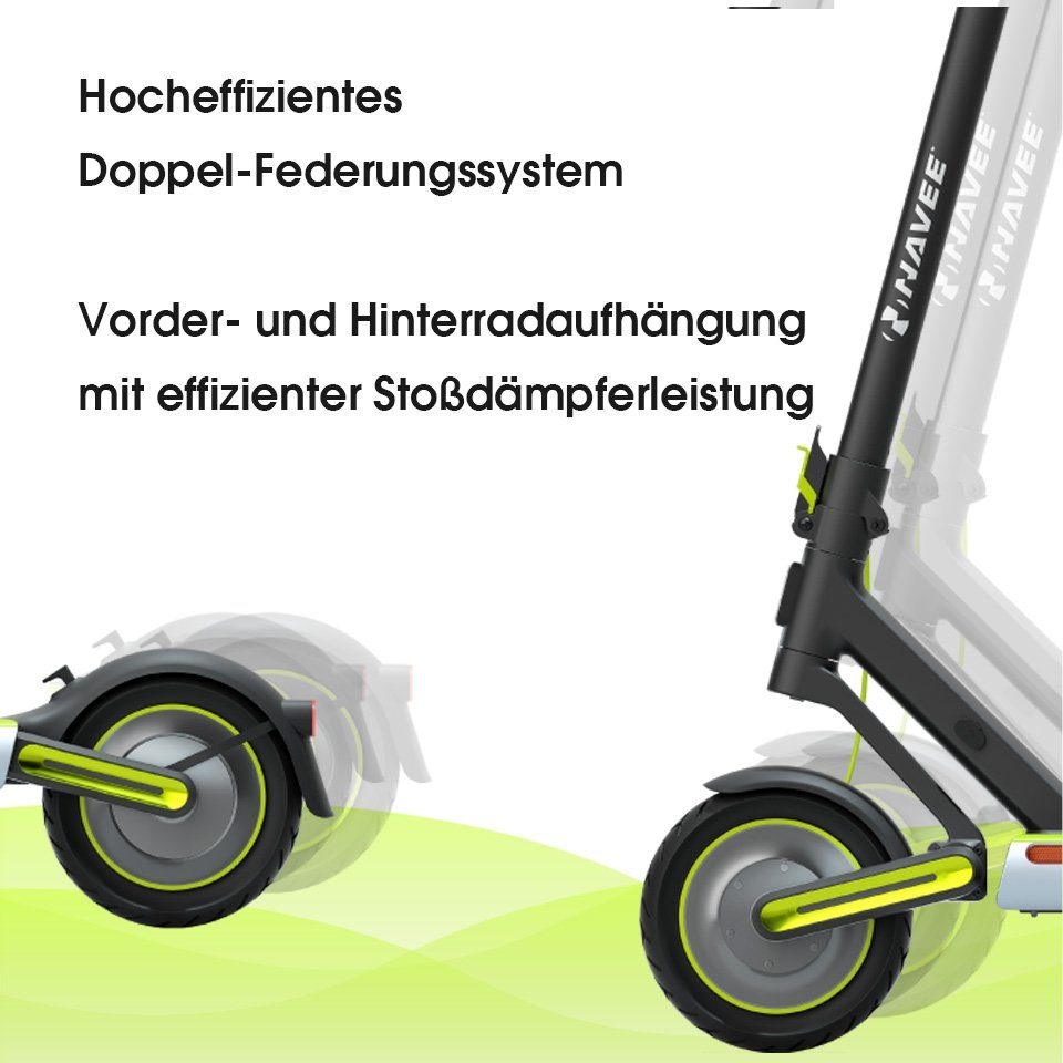 NAVEE E-Scooter klappbar, 3 App-Steuerung km/h, ABE, bis Bremsen, Fahrmodi, IPX5 Straßenzulassung 20,00 & mit wasserdicht, Doppel-Federungssystem kg, 120