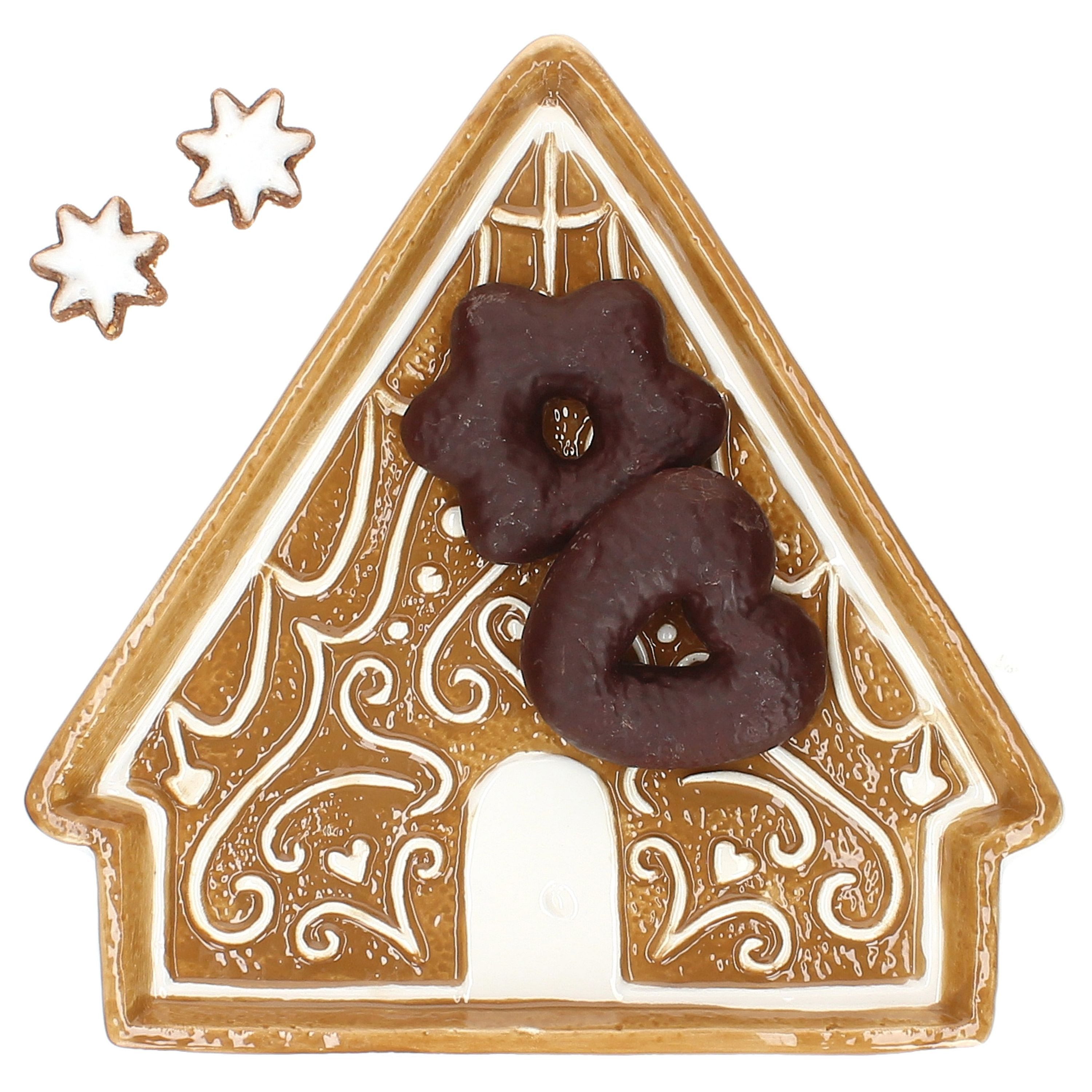 MamboCat Servierplatte MamboCat Lebkuchenhaus Teller ohne Schornstein Steingut Kekse Kuchen, Steingut
