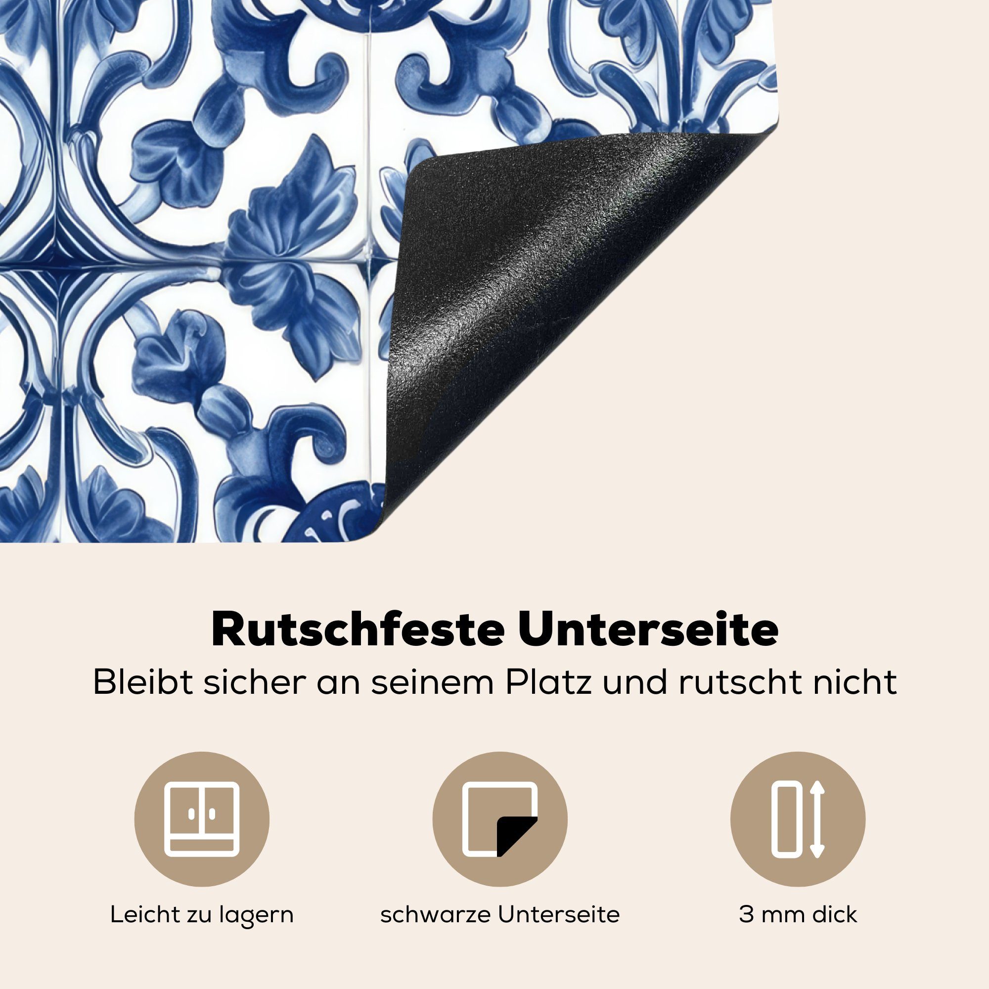 Kunst Vinyl, Mobile Niederländisch - Ceranfeldabdeckung MuchoWow - Blau 60x52 Fliese, cm, (1 Herdblende-/Abdeckplatte Arbeitsfläche - tlg), nutzbar, Delfter