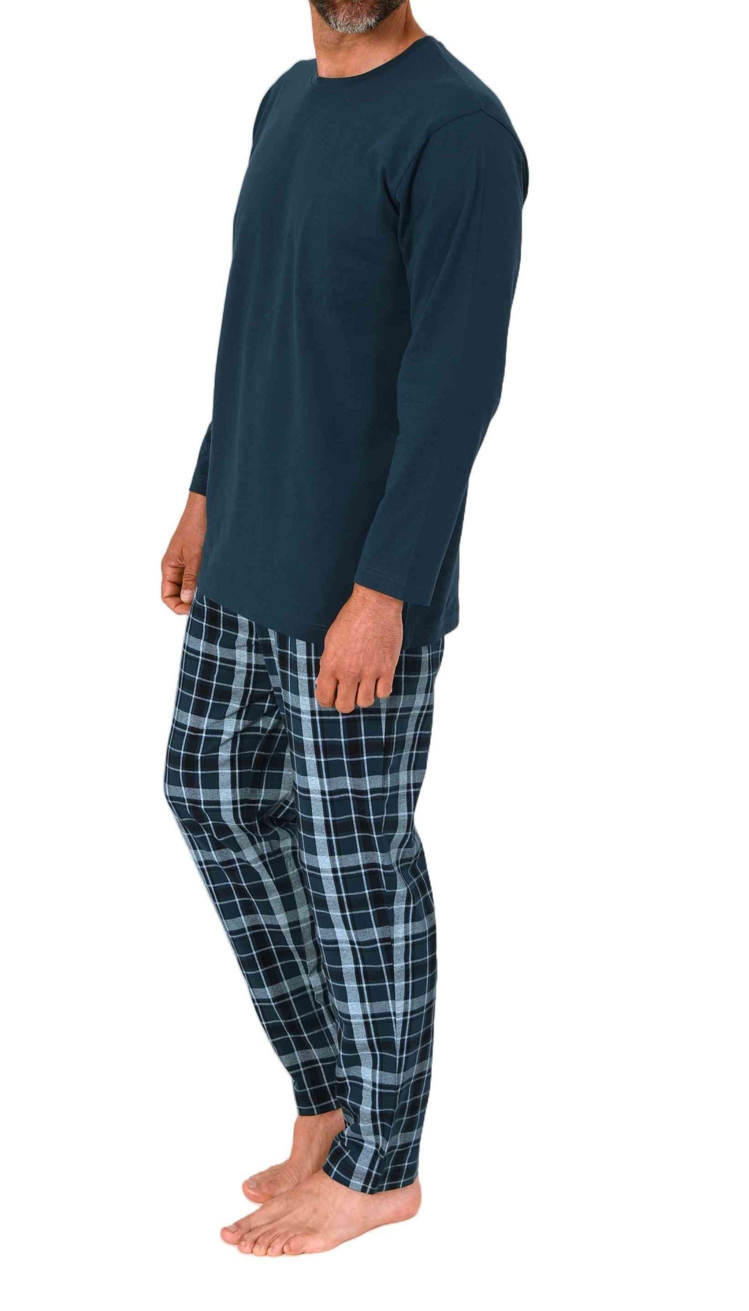 Normann Pyjama Normann Herren Schlafanzug lang mit karierter Jersey Pyjamahose – Bild 3 von 5