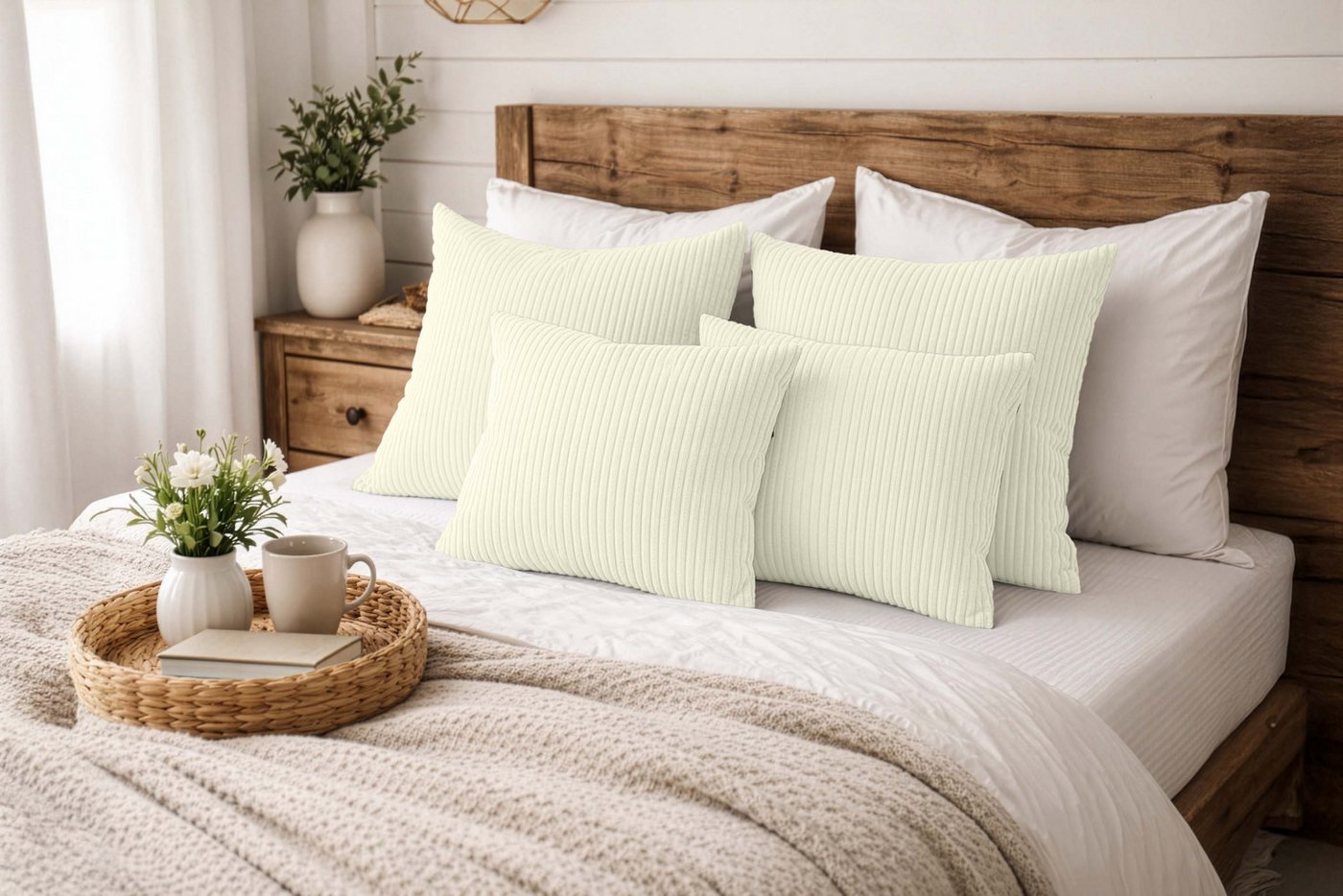 Amilian Dekokissen Sofakissen 4er Set mit Füllung - 2x 45x45 + 2x 35x45 cm, Hotelverschluss, waschbar, formstabil