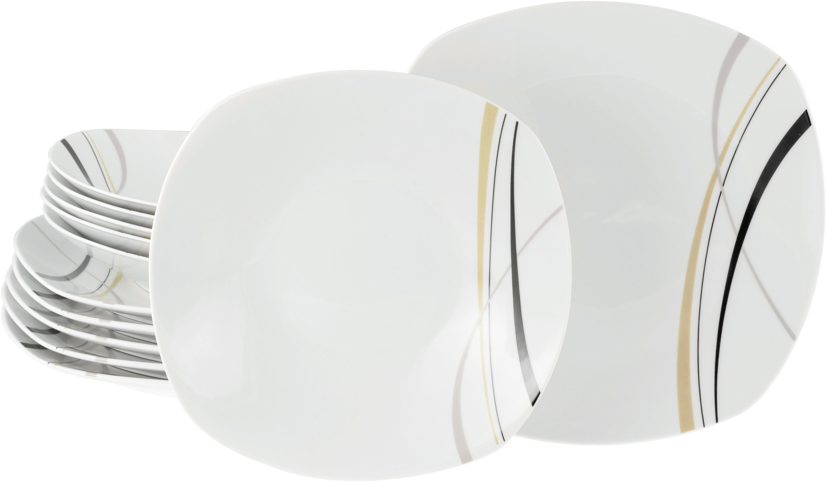 CreaTable Tafelservice Square City Line, Tafel-Service 12-tlg (12-tlg), 6 Personen, Porzellan, Moderner Urban Style