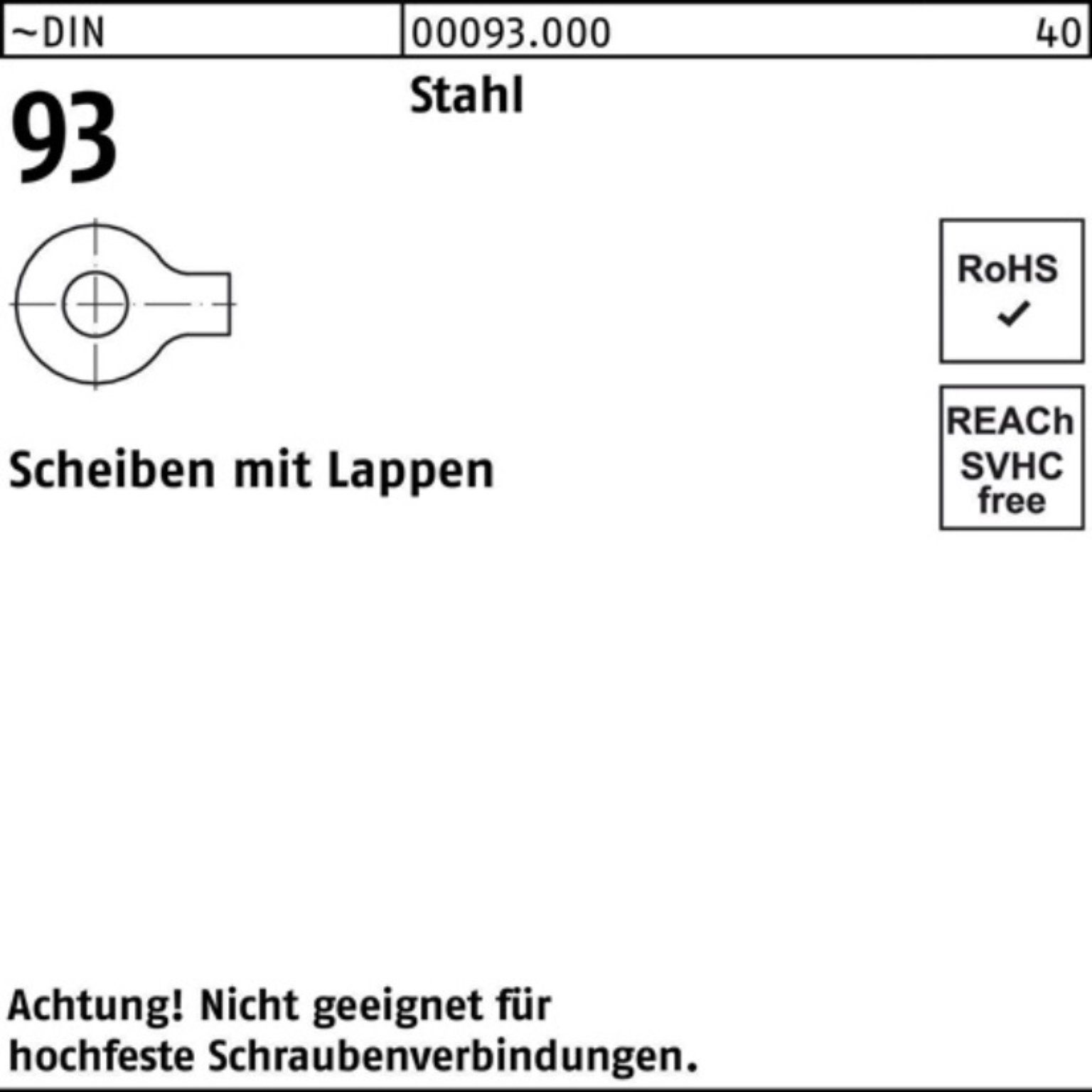 Reyher Unterlegscheibe 100er Pack Unterlegscheibe DIN 93 Lappen 15 Stahl 100 Stück ~DIN 93 S