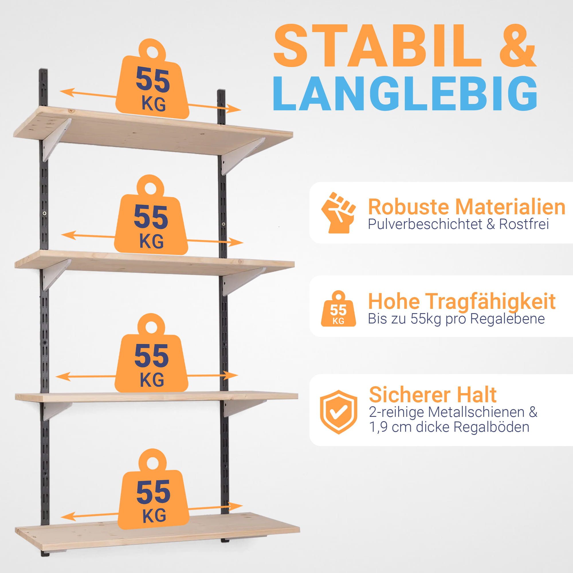 BOOMET Wandregal Regal Bausatz schwarz/weiß, 80 15-tlg., Wandboard Bücherregal Hängeregal Leimholz Holzboden
