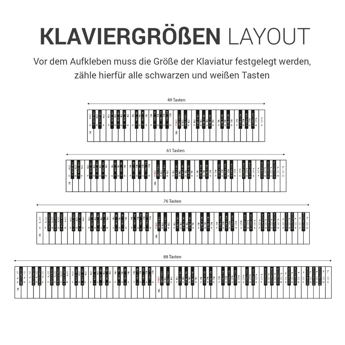 kwmobile Sticker Vinyl Piano Sticker - für 49-88 Tasten Instrumente, (1-tlg)
