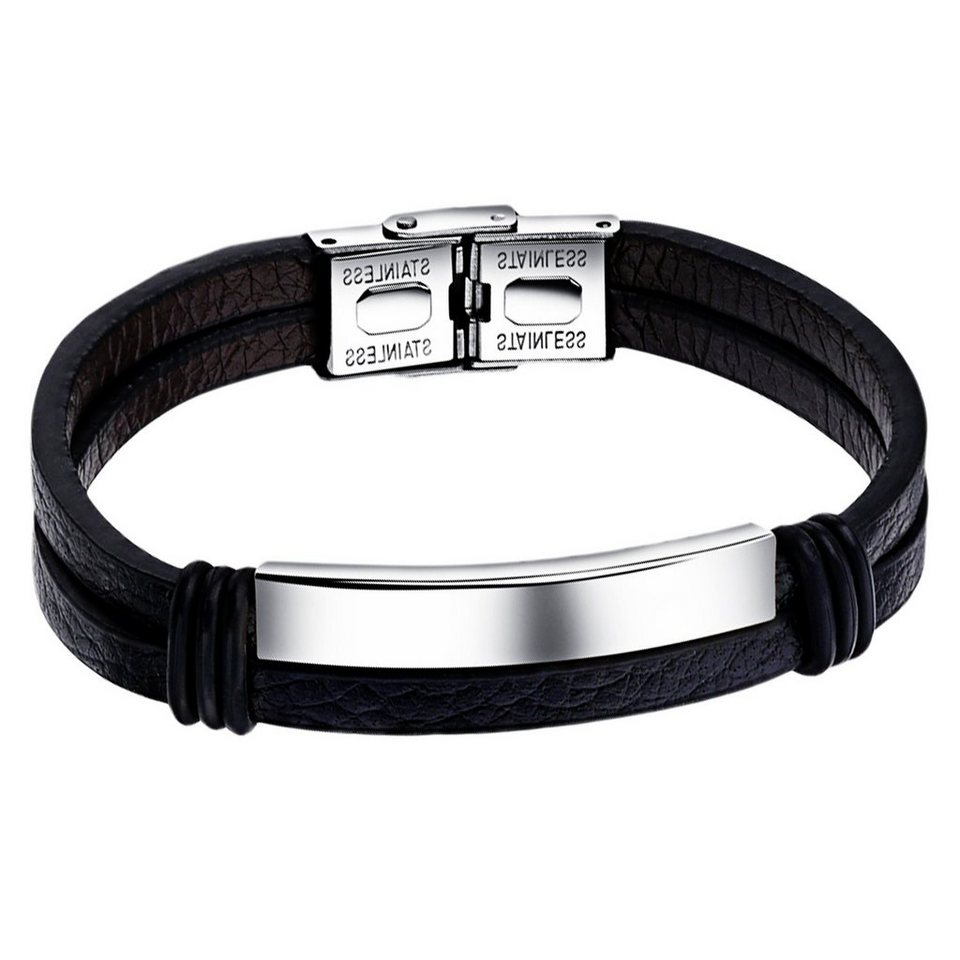 Ditz Lederarmband Doppel Armband Kunstleder Edelstahl Schwarz (Kunstleder  Armband für den modernen, modischen Mann in eienr attraktiven Geschenkbox),  Wristband Kunst Lederarmband Bracelet Männer