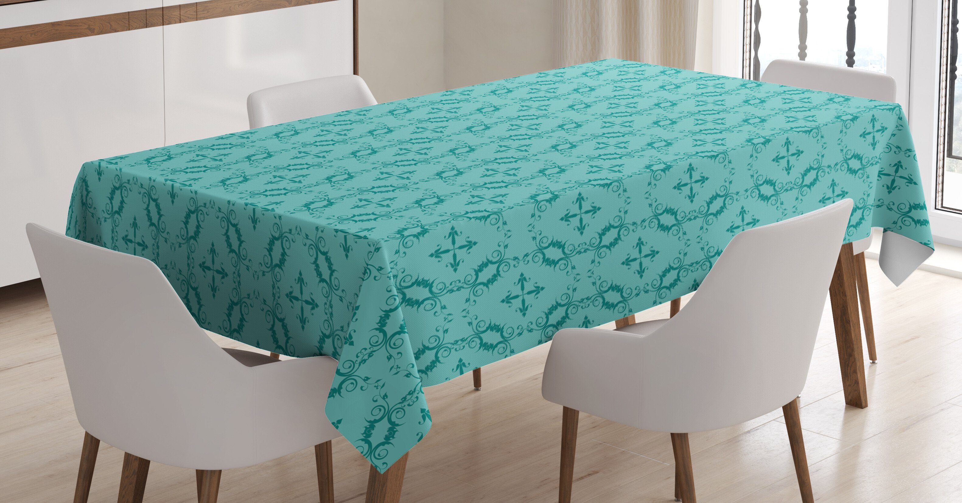 geeignet Außen Für Bereich Abakuhaus Curly Barock Klare Tischdecke Teal Farben, Farbfest Waschbar Ornament den