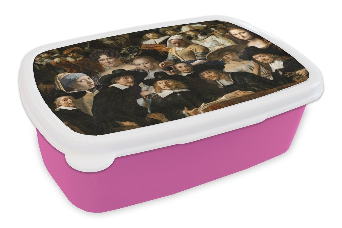 Kunststoff Lunchbox - Brotbox - Alte Mädchen, MuchoWow Snackbox, Kunststoff, Collage, Erwachsene, Meister Kinder, rosa Brotdose (2-tlg), Gemälde für
