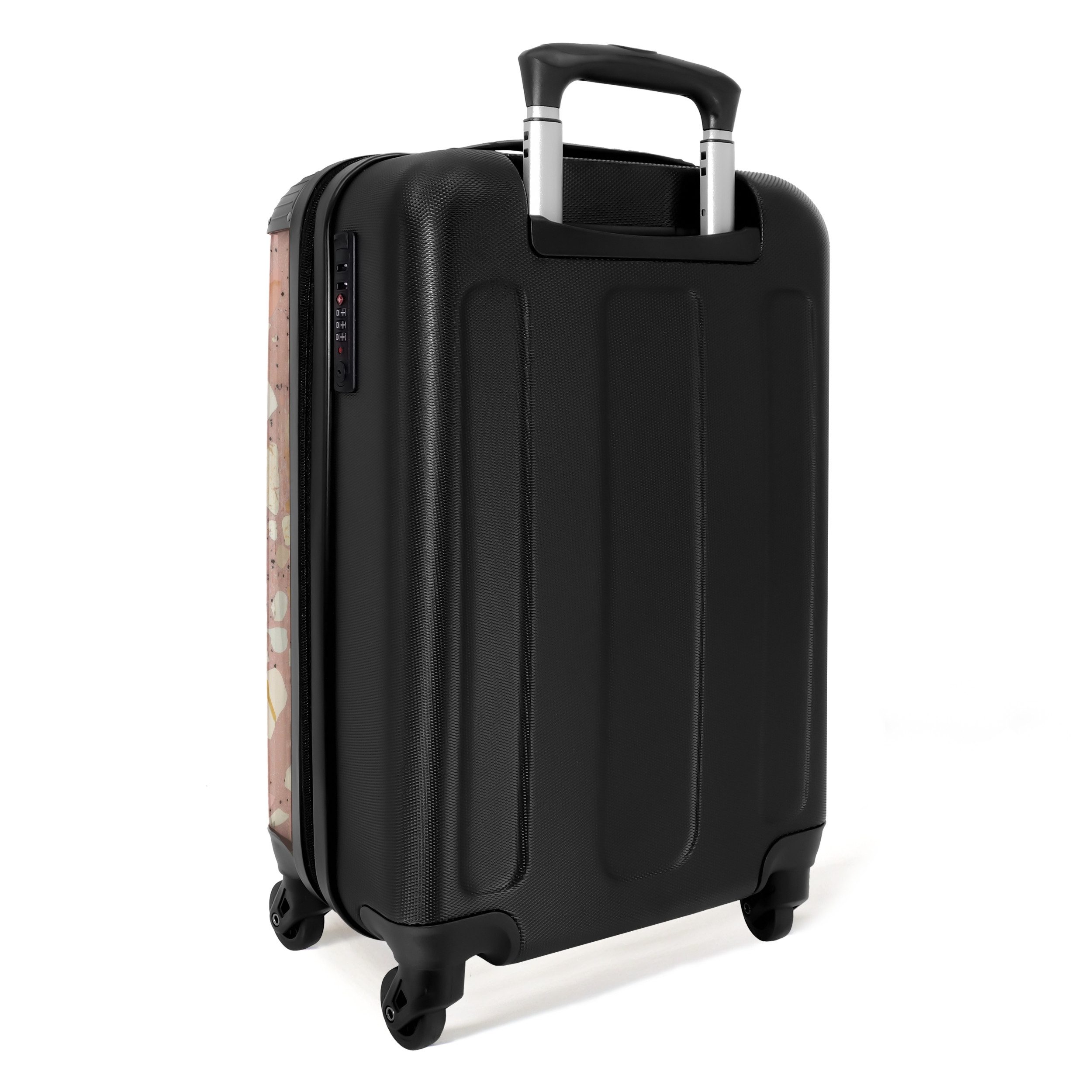 NoBoringSuitcases.com© Hartschalen-Trolley Steinmuster mit rosa Hintergrund 55x35x20cm, 4 Rollen, Reisetasche mit Rollen, Koffer Handgepäck Flugzeug