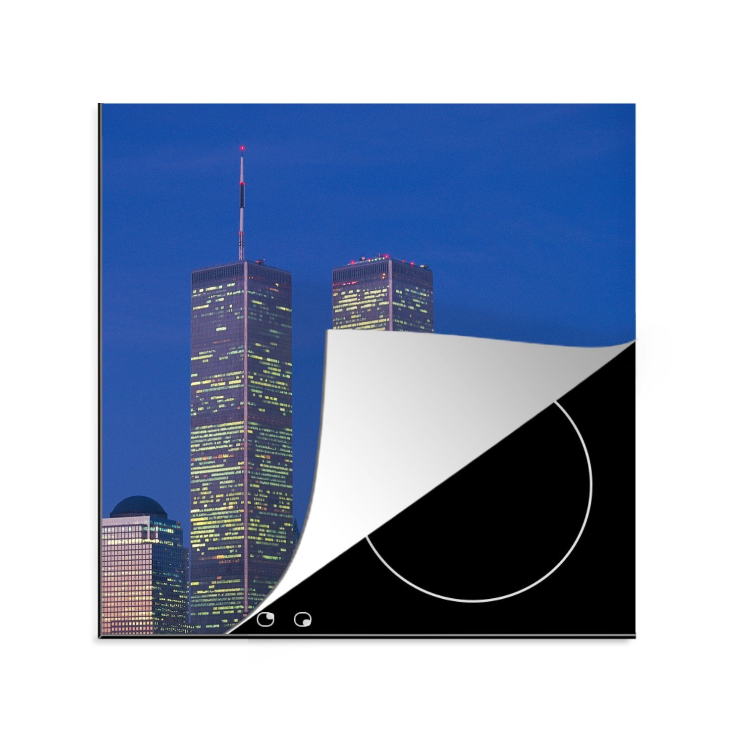 MuchoWow Herdblende-/Abdeckplatte World Trade Center - Abend - New York, Vinyl, (1 tlg), 78x78 cm, Ceranfeldabdeckung, Arbeitsplatte für küche
