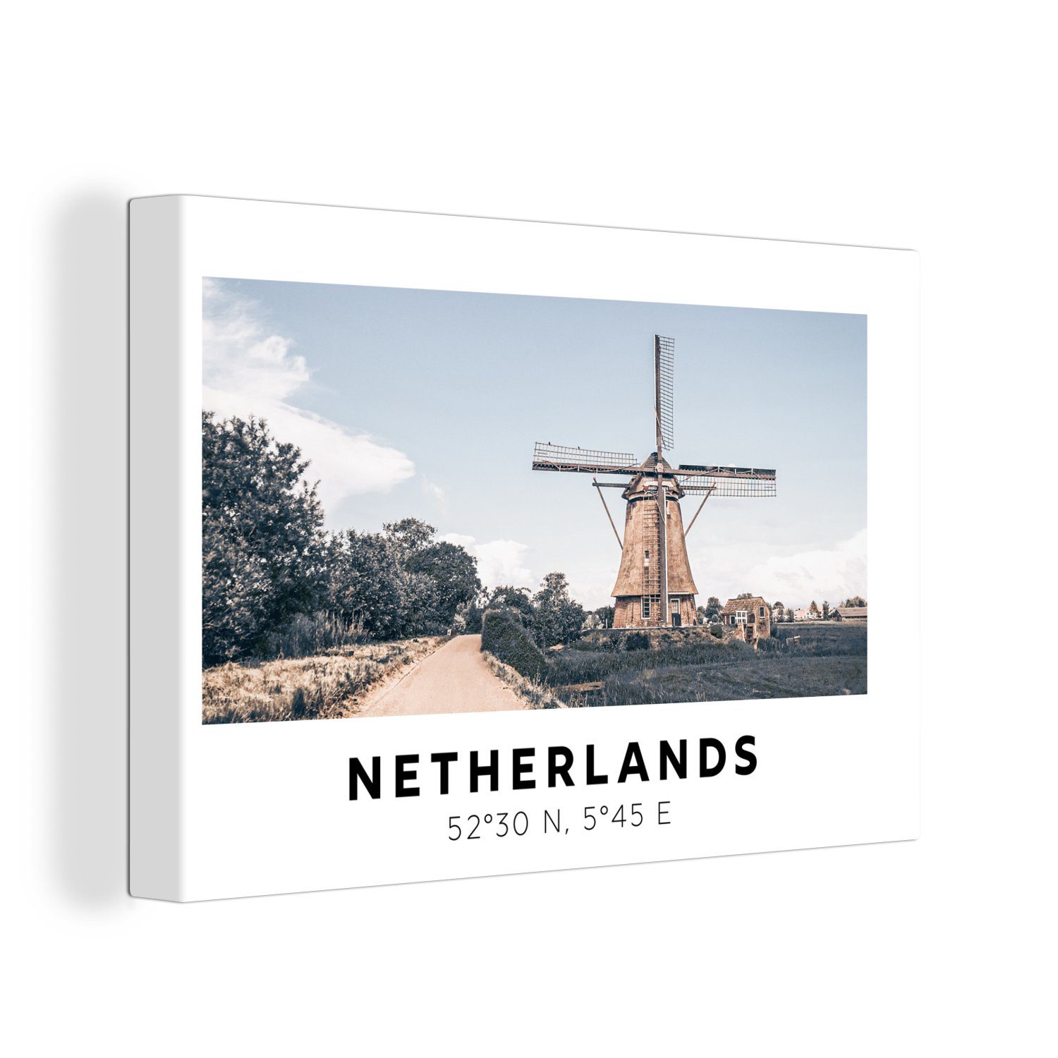 OneMillionCanvasses® Leinwandbild Niederlande - Windmühle - Sommer, (1 St), Wandbild Leinwandbilder, Aufhängefertig, Wanddeko, 30x20 cm