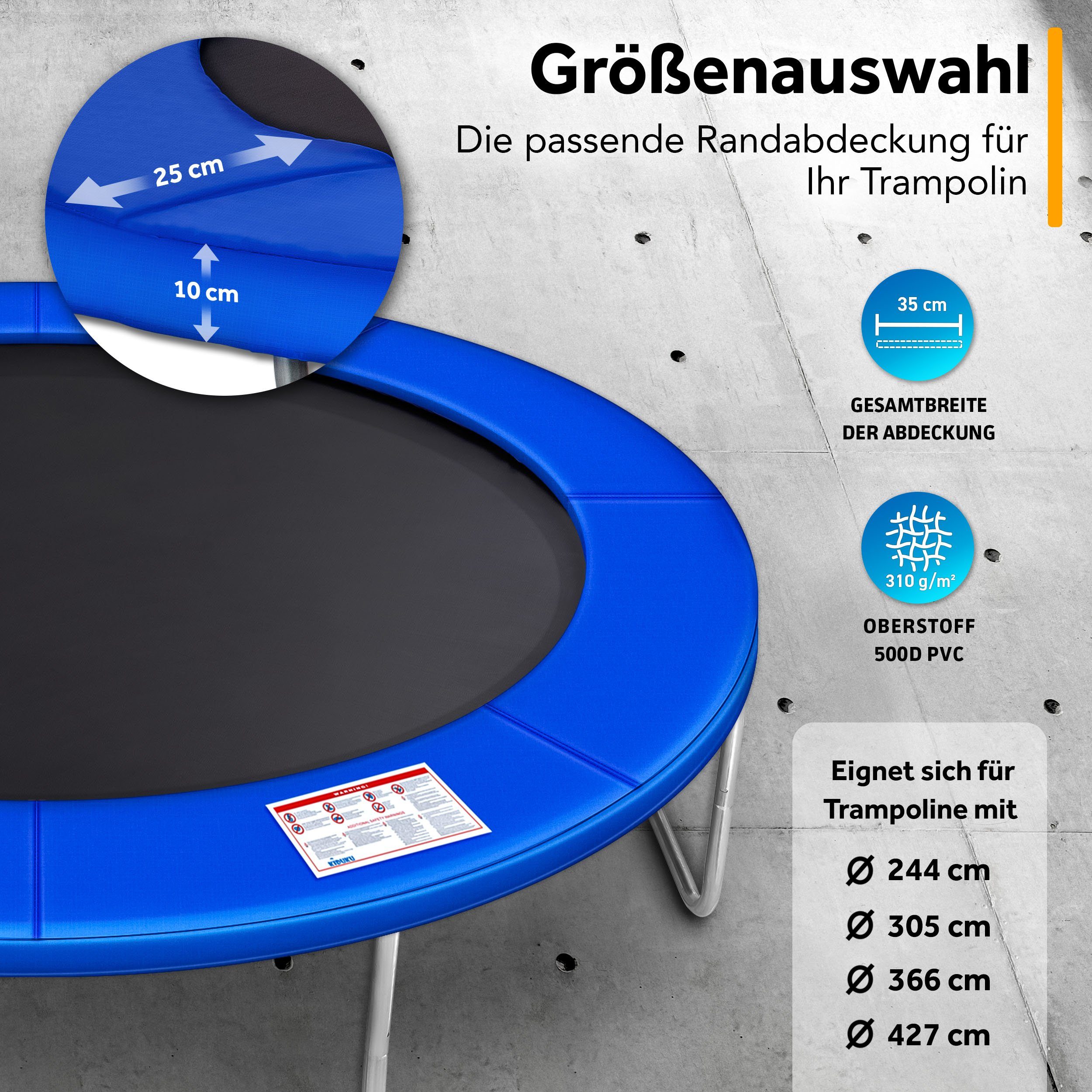 KIDUKU Trampolin-Randabdeckung mit Ø244 305 366 427cm, Trampolin Federabdeckung reißfest, Randschutz 100% UV-beständig