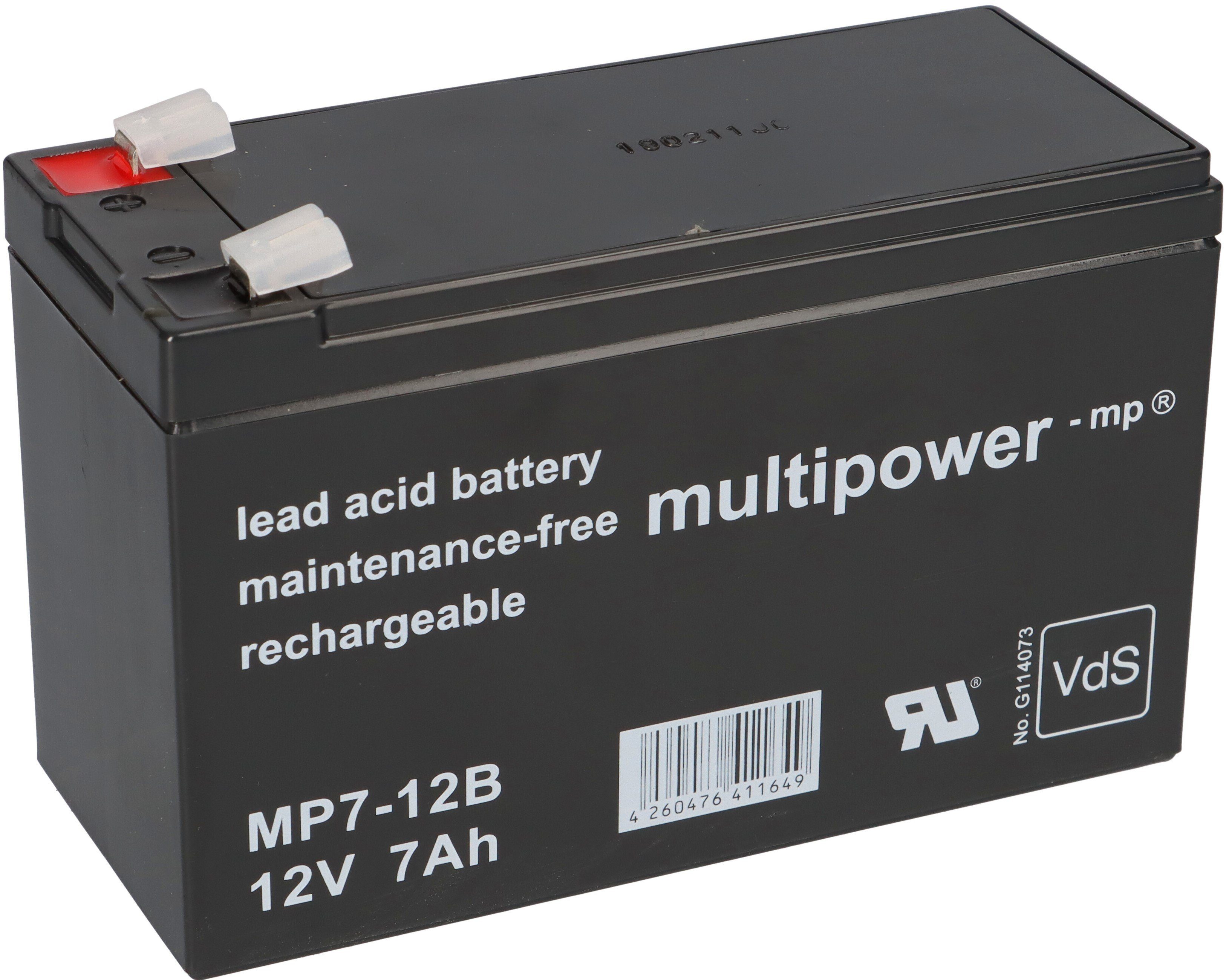 Multipower Hochleistungs- Blei-Akku MP7-12B Pb 12V 7Ah VdS Faston 6,3 mm Bleiakkus