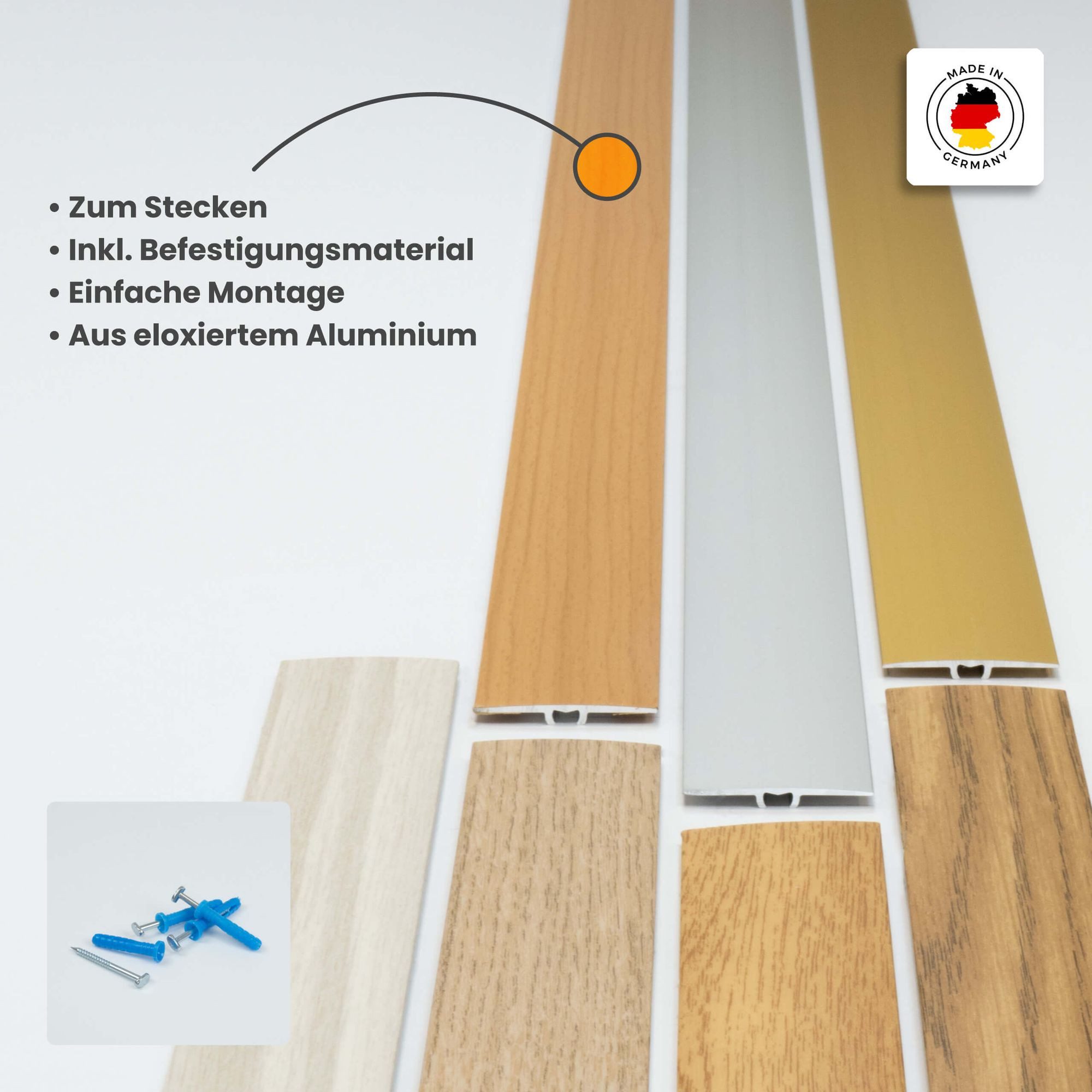 Dalsys Übergangsprofil Profil flach aus eloxiertem Aluminium (90 cm x 35 mm, Eiche hell, 1-St), Zum Schrauben, inkl. Befestigungsmaterial