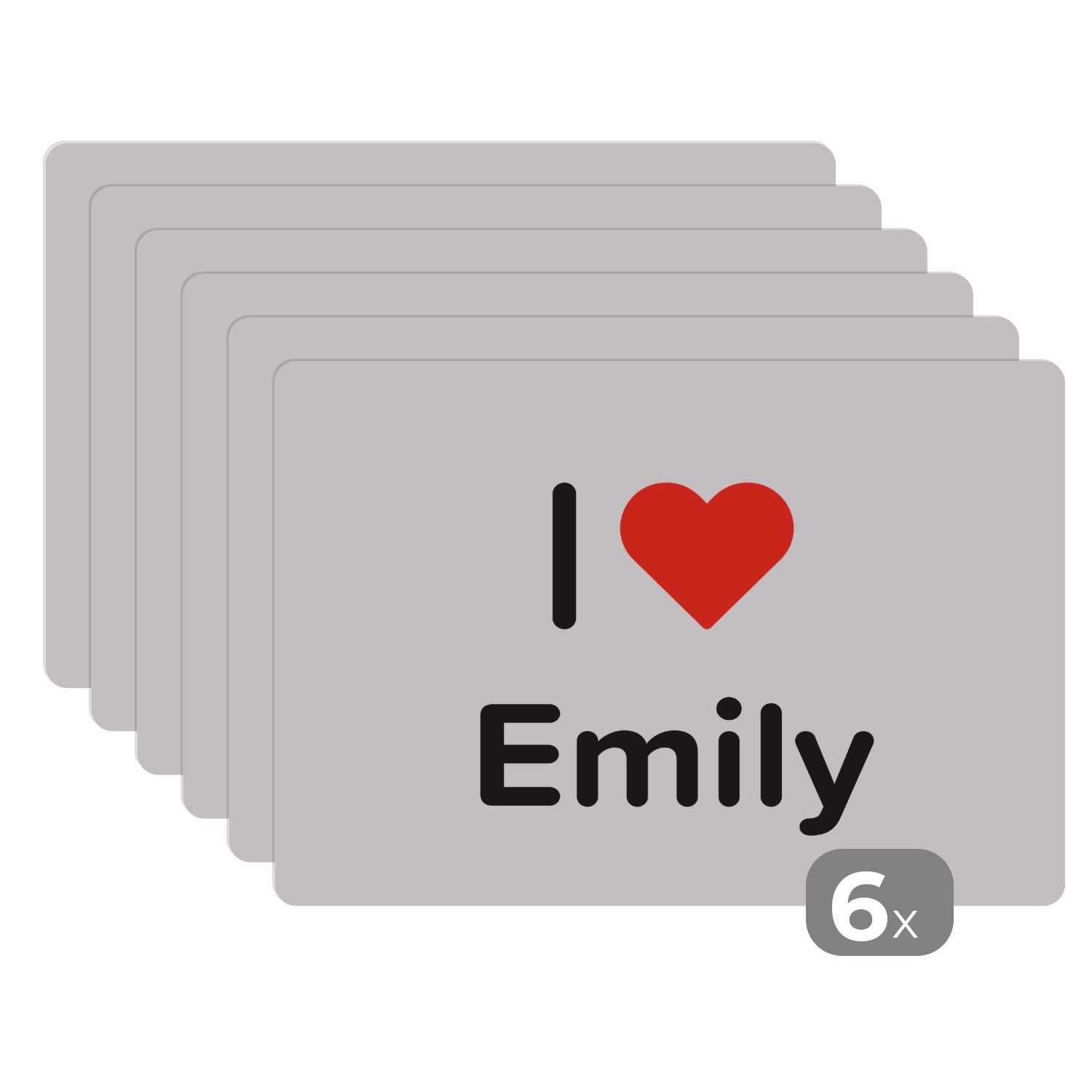 Platzset, Ich liebe - Emily - Mädchen, MuchoWow, (6-St), Platzset, Platzdecken, Platzmatte, Tischmatten, Schmutzabweisend