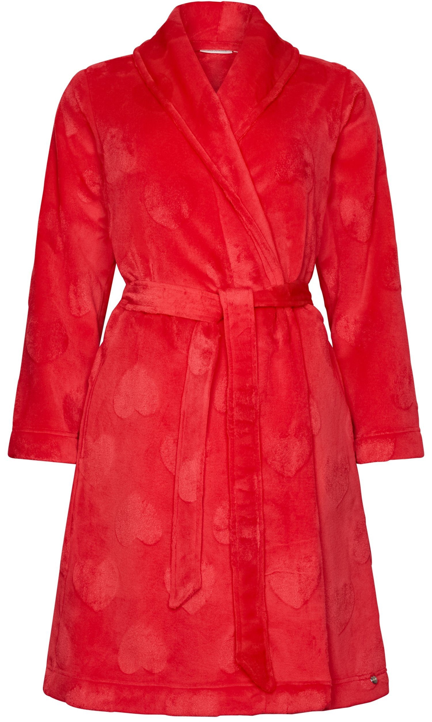 Rebelle Damenbademantel Damen Bademantel Herzen allover, kurz, Polyester, Schalkragen, Gürtel, Modisches Design