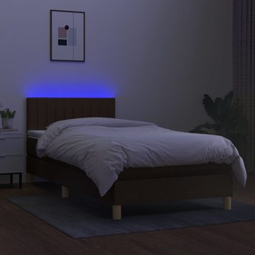 vidaXL Bettgestell Boxspringbett mit Matratze LED Dunkelbraun 90x200 cm Stoff Bett Bettg