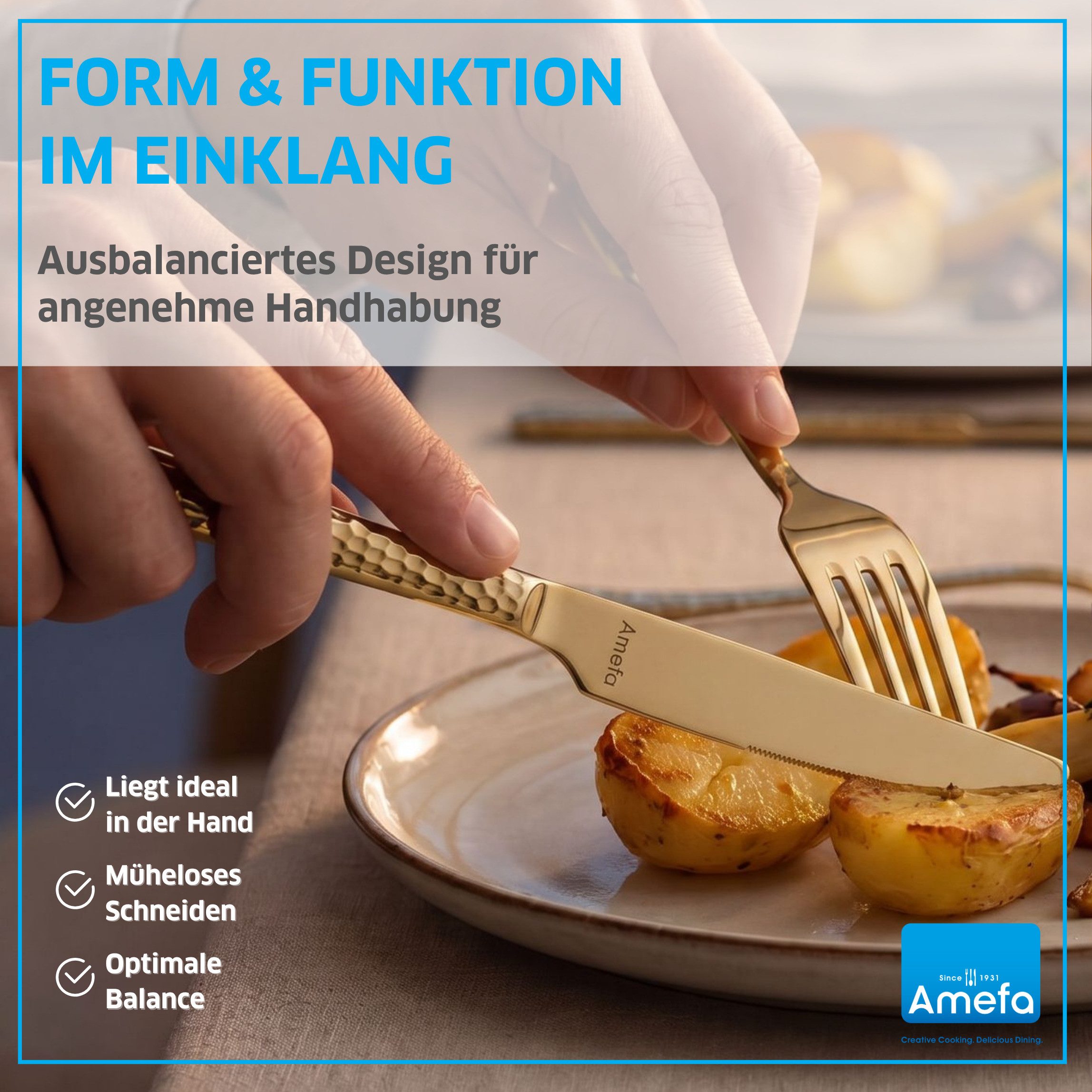 Amefa Besteck-Set FELICITY (30-tlg), 6 Personen, Edelstahl Rostfrei 18/0, Handreinigung empfohlen, champagnerfarbender PVD Veredelung, gehämmert – Bild 4 von 5