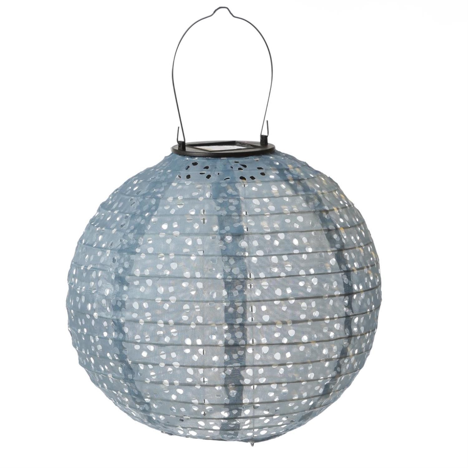 MARELIDA LED Lampion Solar Gartenlampion mit Blumenmuster blau 25cm Party Balkon Terrasse, LED Classic, warmweiß (2100K bis 3000K)