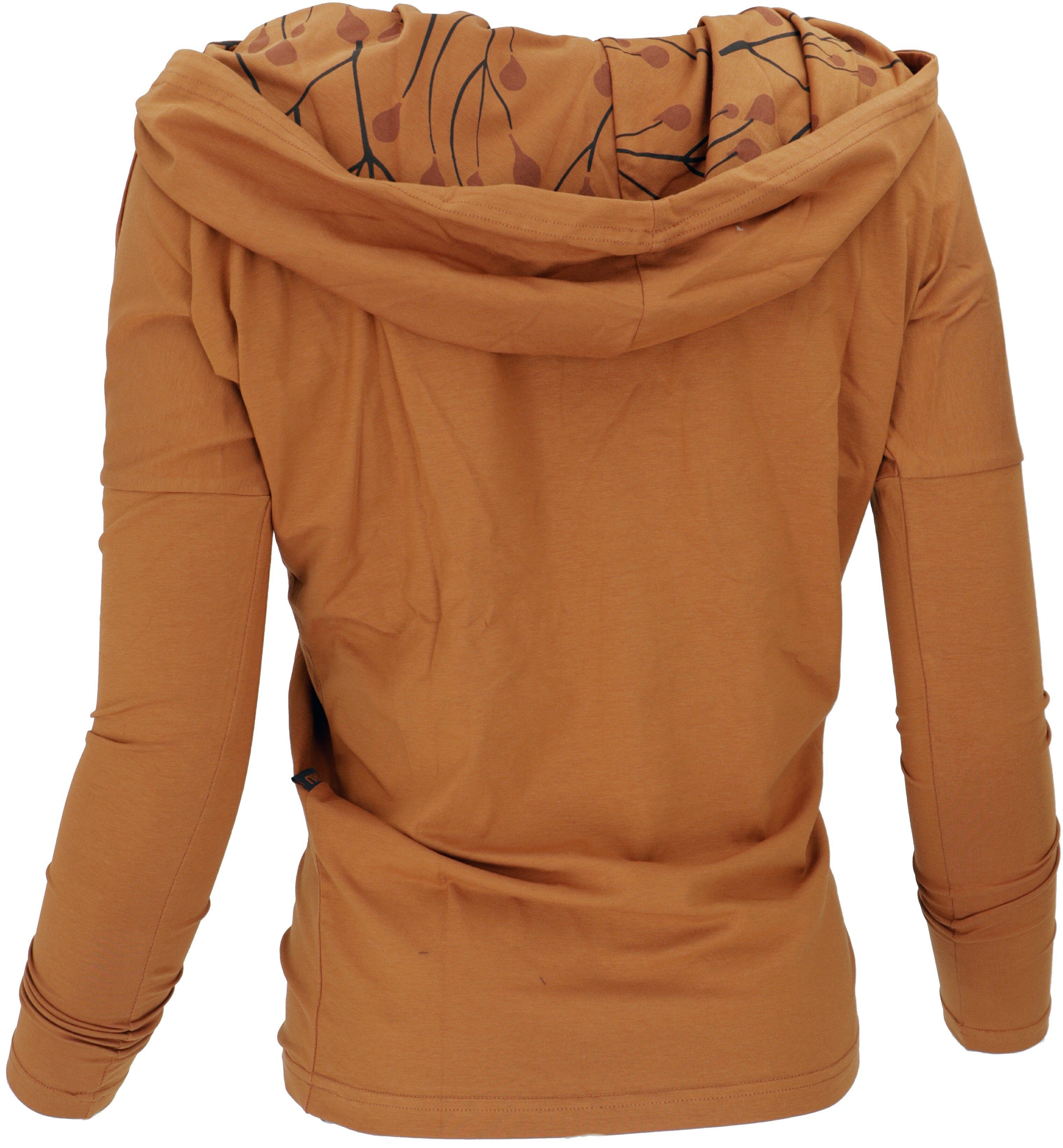 Longsleeve Boho.. alternative Bekleidung Longshirt caramel Guru-Shop aus Bio-Baumwolle, Lockeres