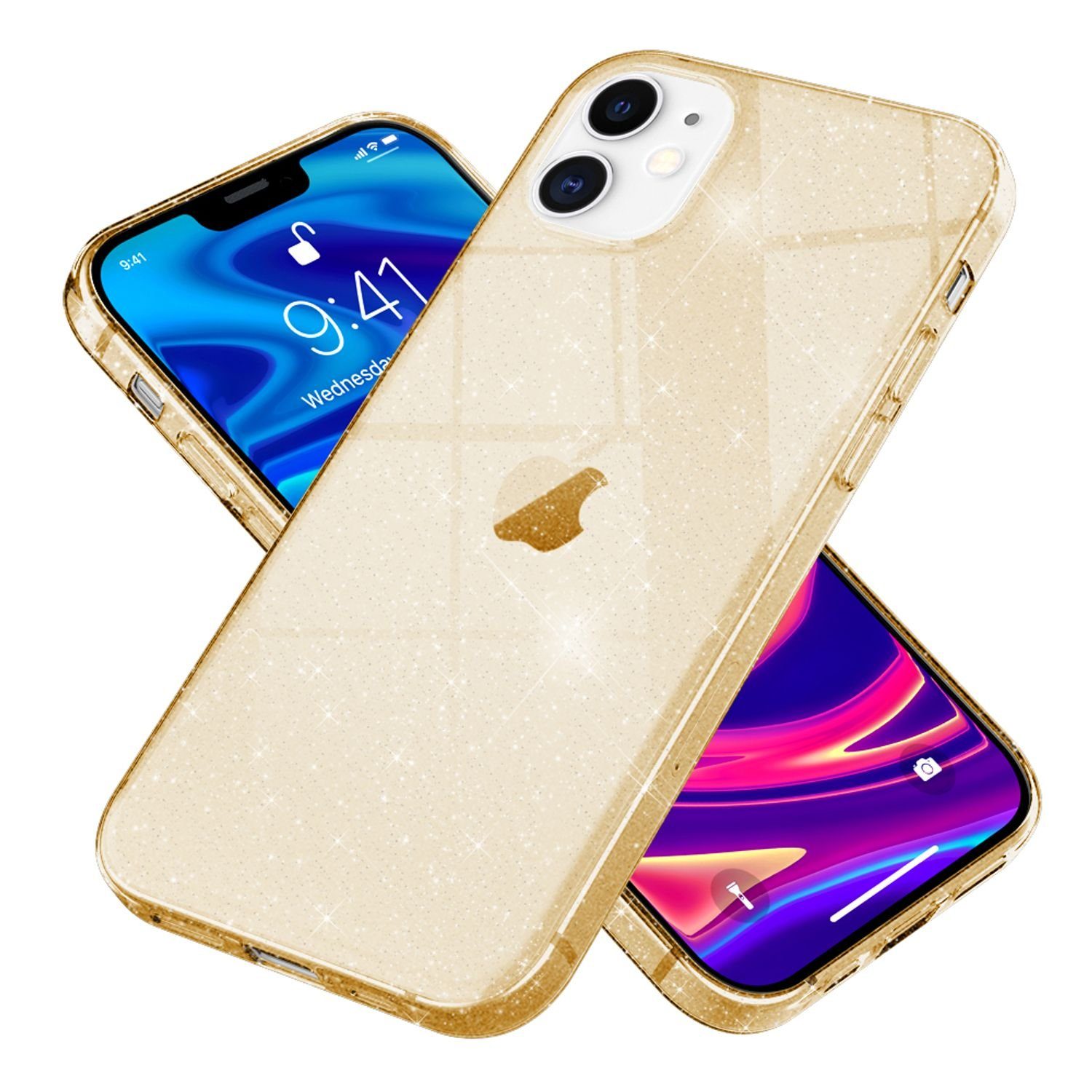 Nalia Smartphone-Hülle Apple iPhone 12 Apple iPhone 12 Pro, Klare Glitzer Hülle / Silikon Transparent / Glitter Cover / Bling Case