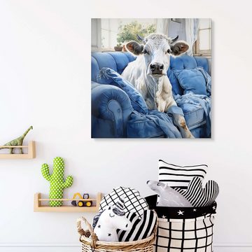 Posterlounge XXL-Wandbild Ryley Gray, Süße Kuh auf blauer Couch, Kinderzimmer Illustration