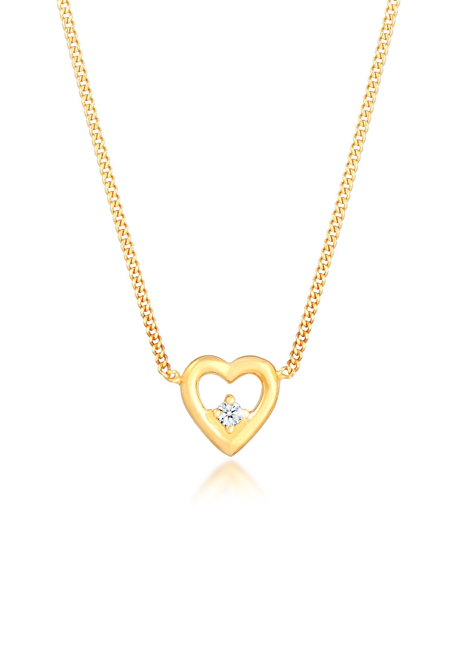 Elli DIAMONDS Kette mit Anhänger Herz Liebe Diamant (0.03 ct) Romantik 925 Silber, Herz Gold