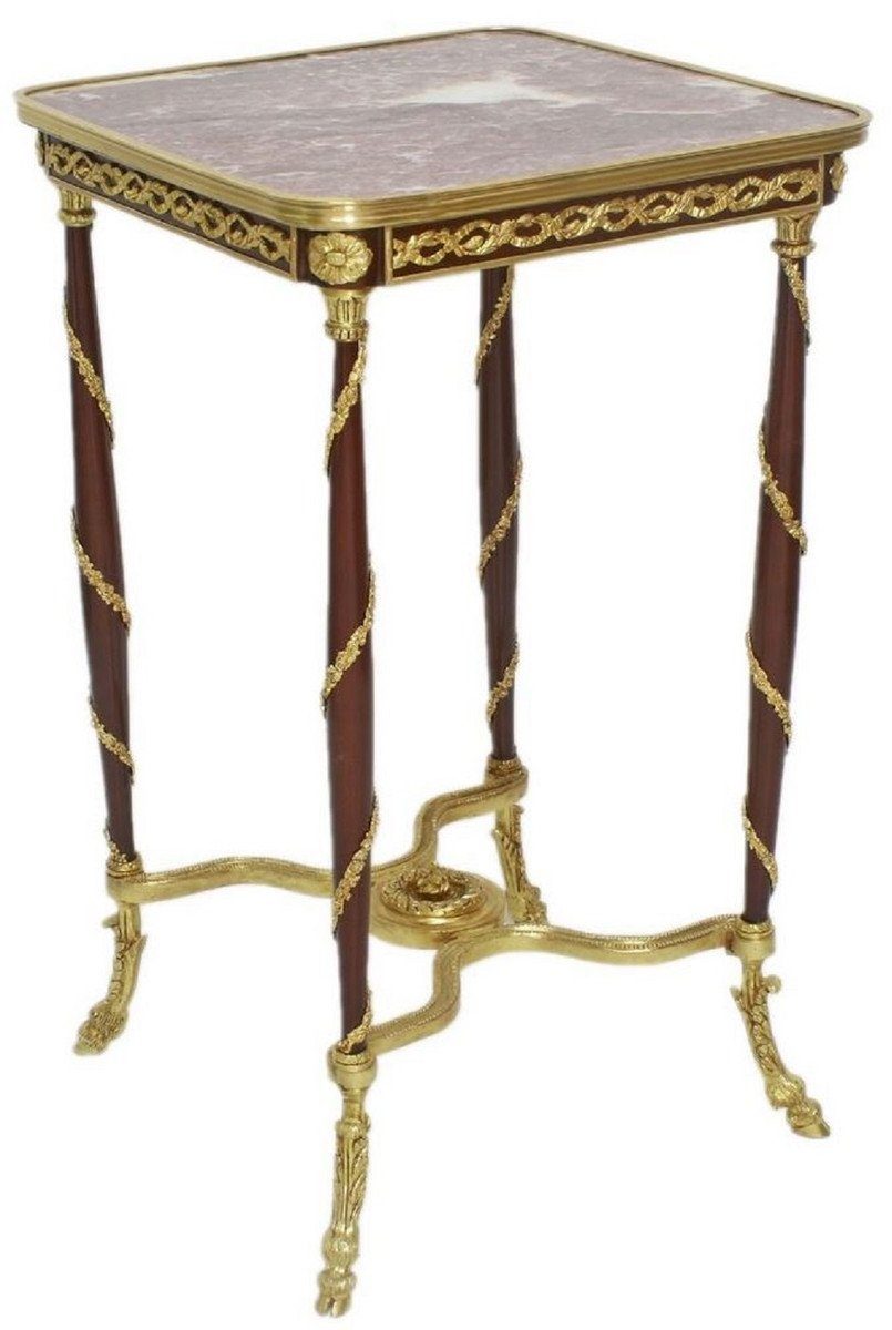 Casa Padrino Beistelltisch Barock Beistelltisch Braun / Gold / Rot 45 x 45 x H. 78 cm - Handgefertigter Massivholz Tisch im Barockstil - Barock Möbel
