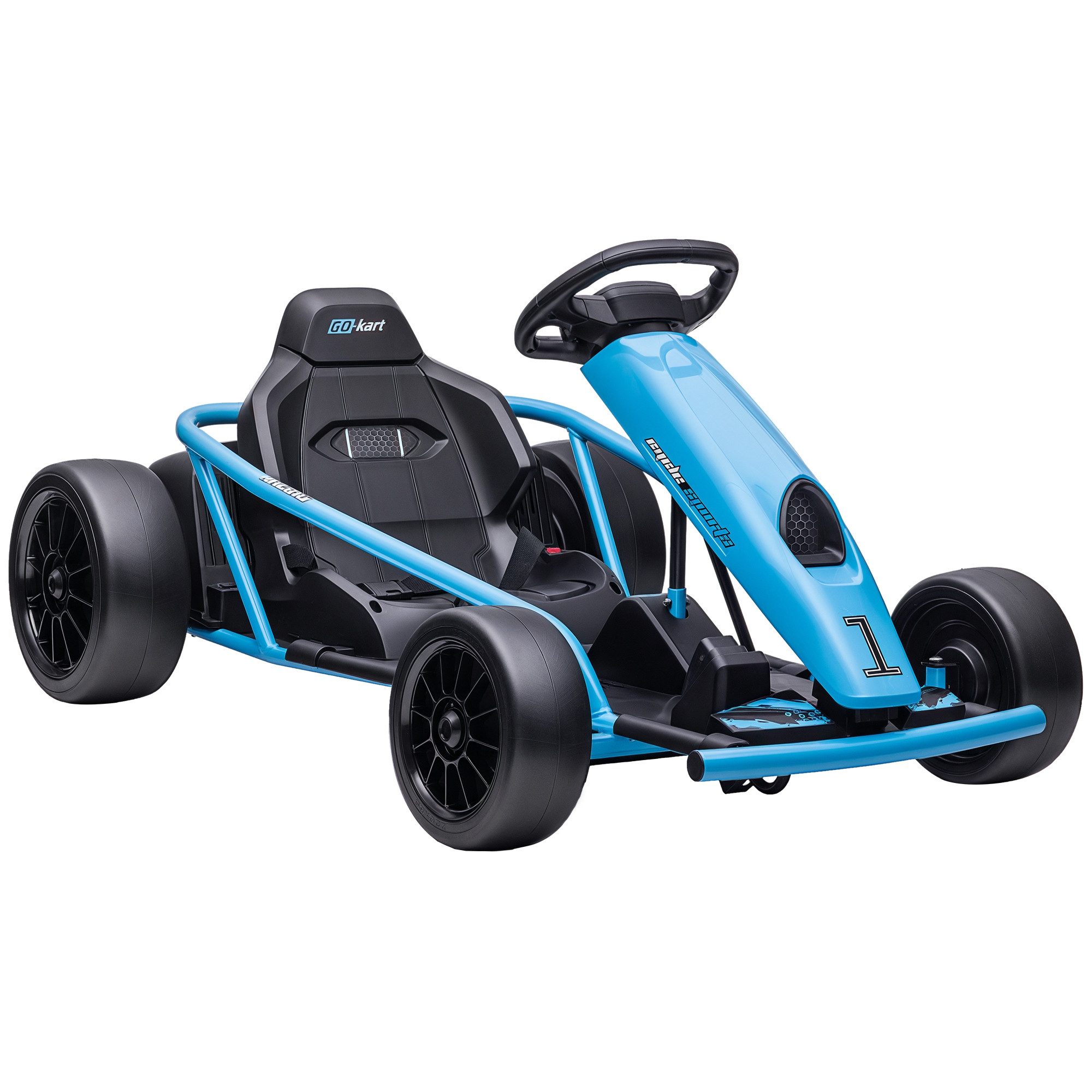 HOMCOM Elektro-Kinderauto Kinder Elektro Gokart 24 V Drift Kart mit Langsamem Start, Musik, Belastbarkeit 70 kg, (1-tlg), für 8-12 Jahre Kinder, Blau