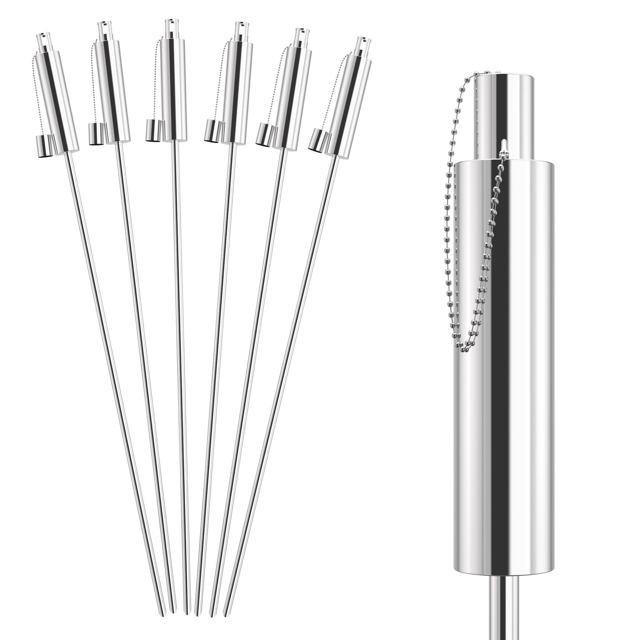 FIVMEN Gartenfackel 6 Edelstahl-Gartenfackeln Geeignet Öllampe mit Docht Tragbare Fackeln, für Garten, Terrasse, Camping