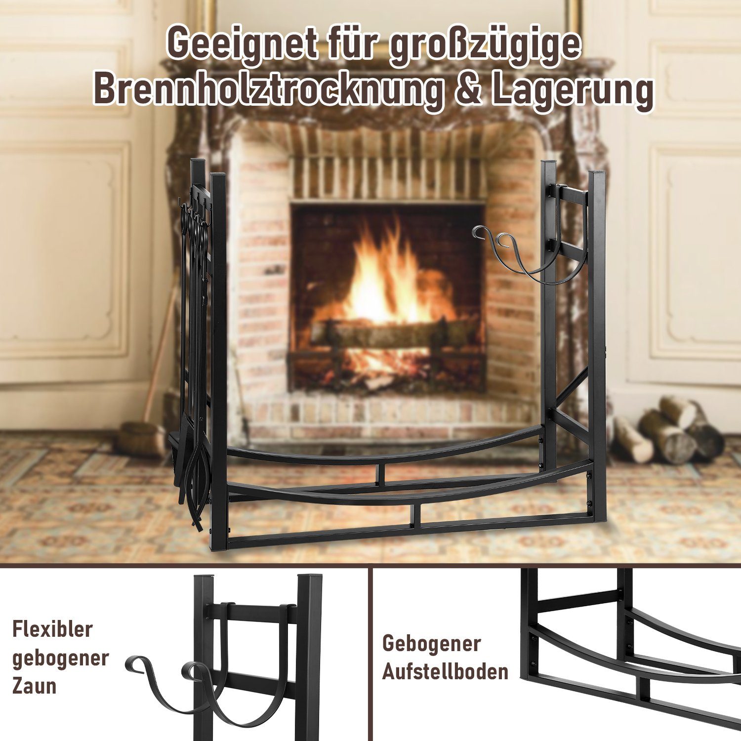 Gimisgu Kaminholzständer BxTxH:84x33x76 Metall, Kaminholzregal Kaminholzregal 84x33x76cm cm Brennholzregal