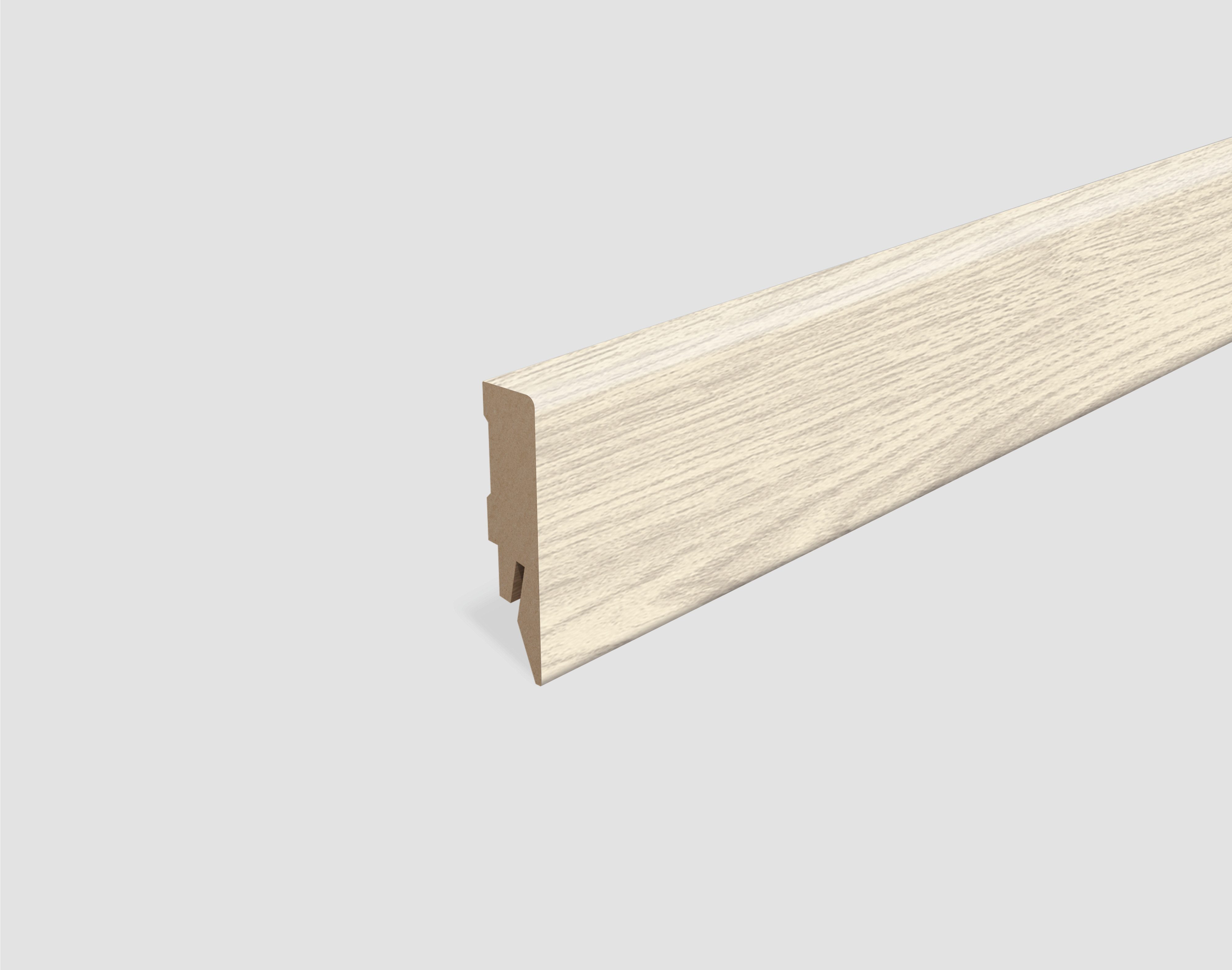 EGGER Sockelleiste Eiche weiss L626, L: 240 cm, H: 5.8 cm, 1-St., 2,40m; neues kubisches Profil; passend zu Fußboden Berdal Eiche weiss
