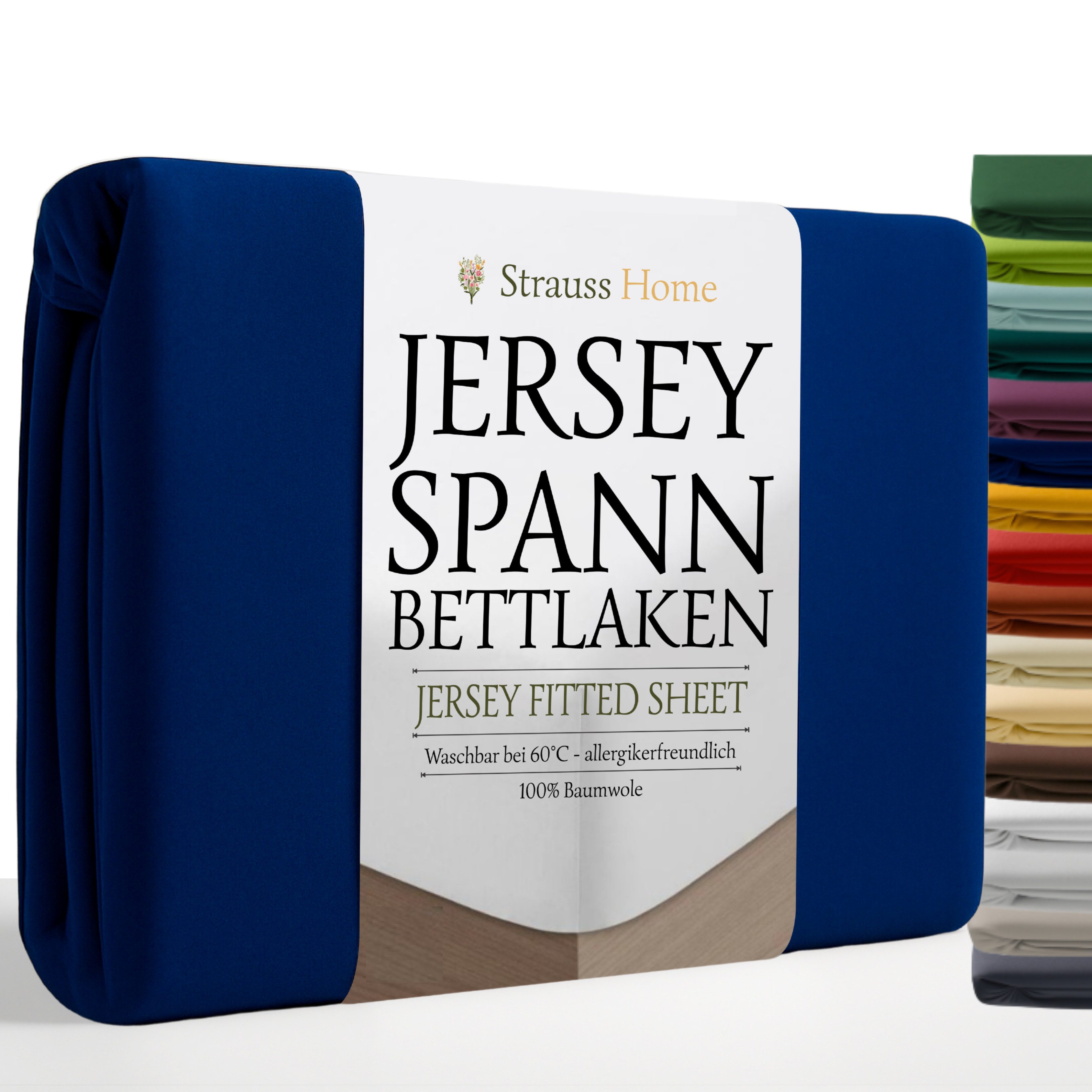 Strauss Home Spannbettlaken Premium, Gummizug: Rundumgummi, 150gr/m2 Premium Jersey 100% Baumwolle