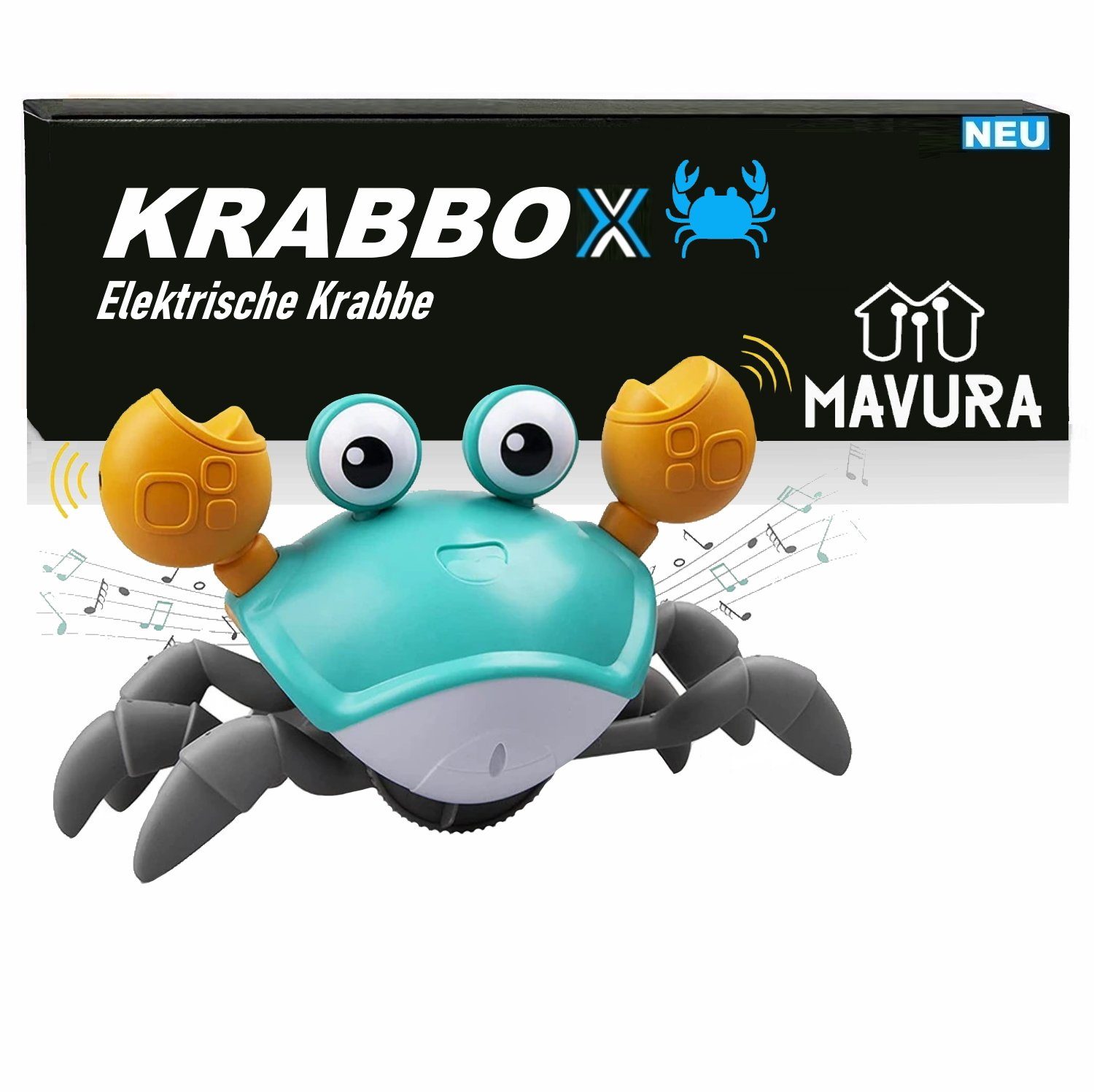 MAVURA Lernspielzeug KRABBOX Elektrische Krabbe Krabbelndes Spielzeug Krabbelnde, Krabbe elektrisch mit LED, Musik & Sensoren