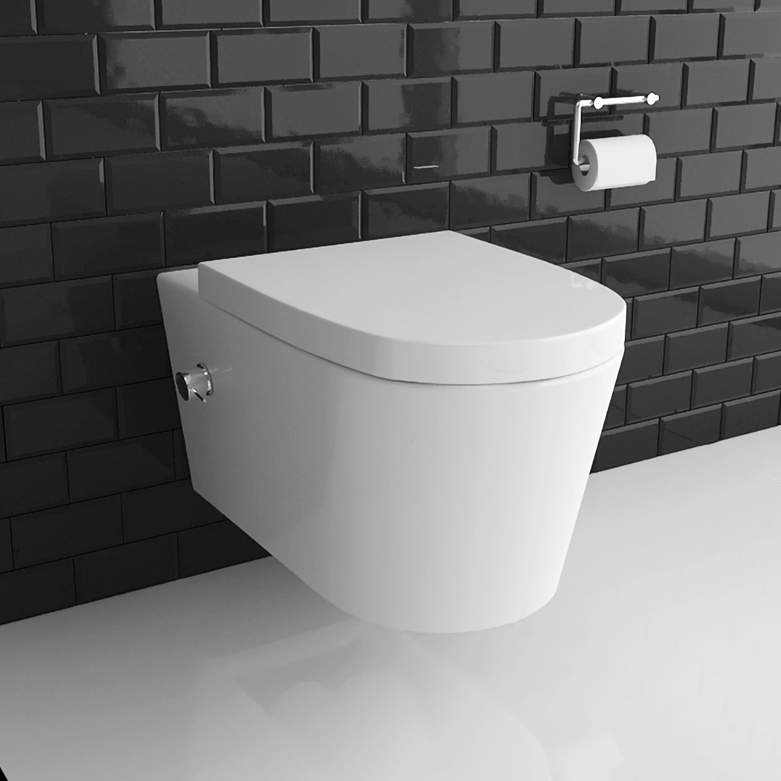 Vitra Dusch-WC VitrA Options Wand-Dusch-WC mit Thermostat + VitrAclean + VitrAhygiene, Wandmontage, Abgang waagerecht, Kloschüssel mit Armatur integriert, WC mit Bidet Funktion, Hänge WC Set mit Schallschutz