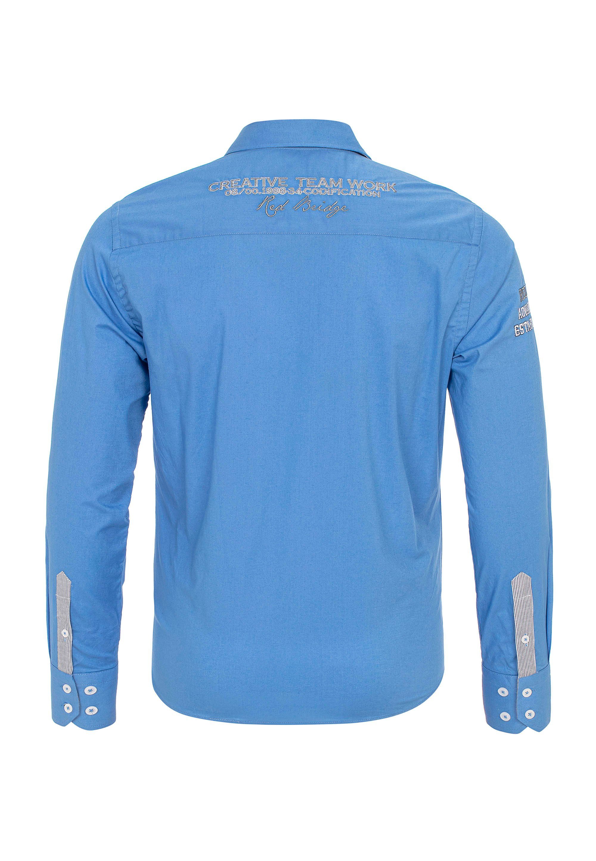 RedBridge Langarmhemd Jersey Fit-Schnitt im Stickerei mit City Slim blau-blau