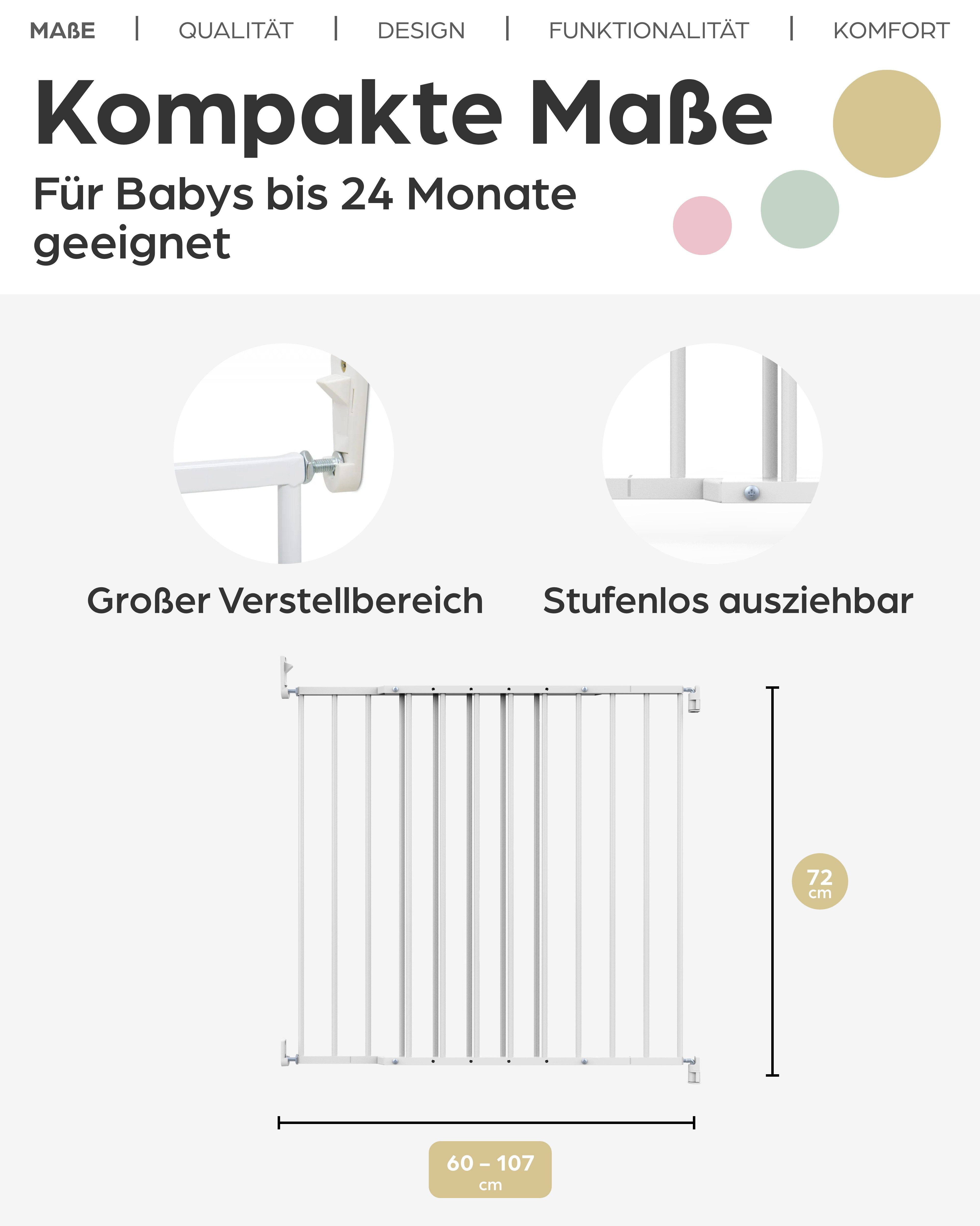 Geuther Türschutzgitter 4710 aus Metall, weiß – Schraubmontage – 60–107 cm, Barrierefreier Durchgang ohne Stolperfalle – Bild 2 von 5
