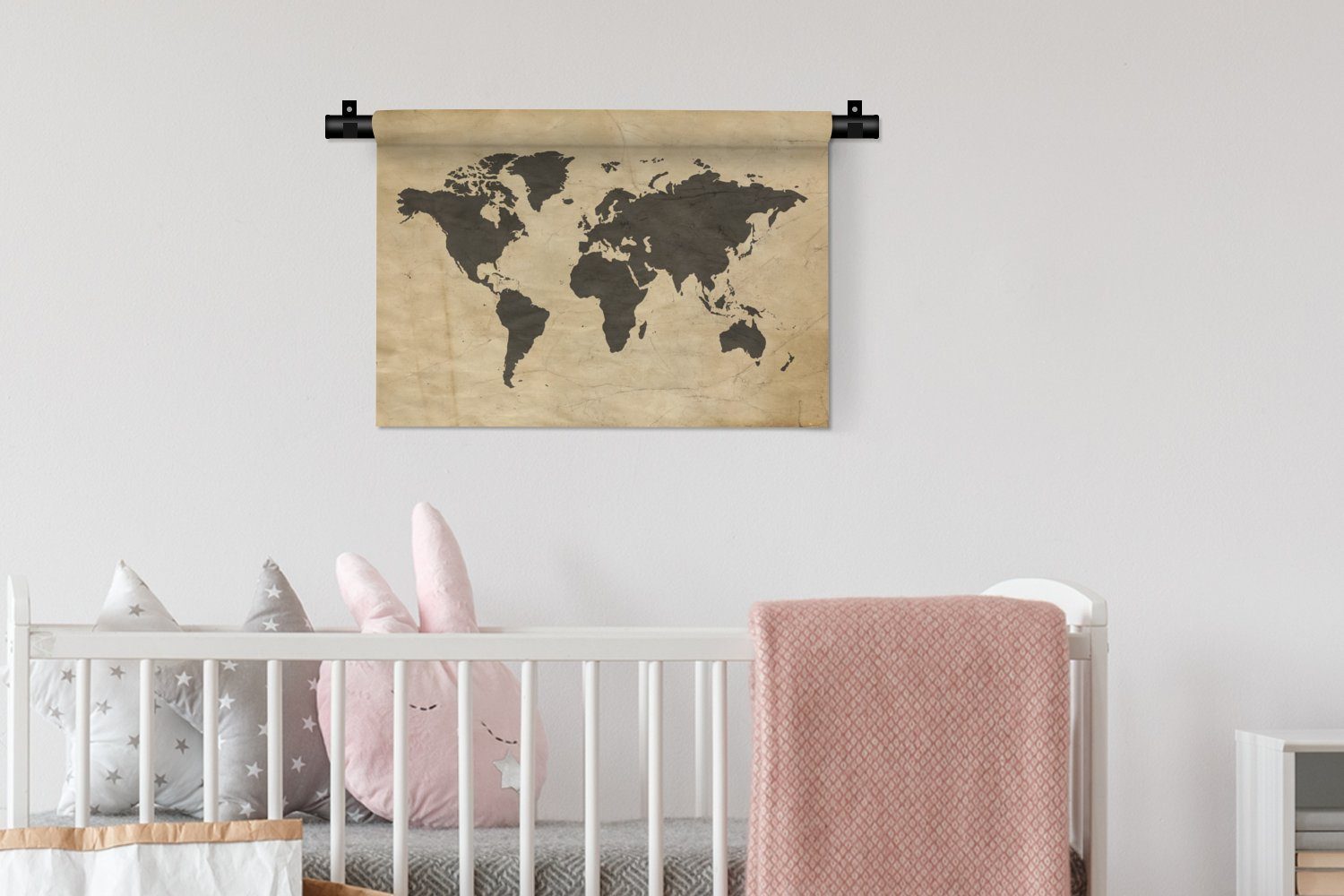MuchoWow Wanddekoobjekt Weltkarte - - Kinderzimmer Wandbehang, Wanddeko Sepia Vintage für Kleid, Schlafzimmer, - Braun, Wohnzimmer