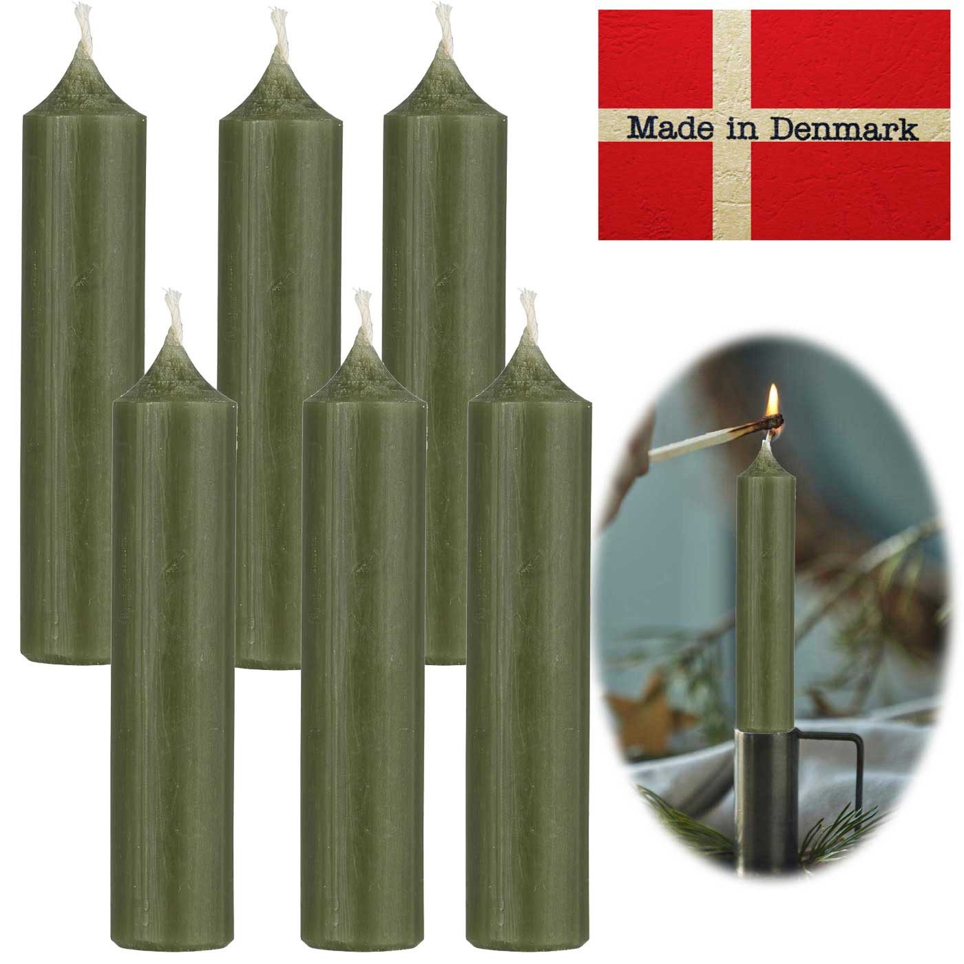 LS-LebenStil Tafelkerze Exklusive Stabkerzen Ribe Rustik 6´er Set Waldgrün 11x2,2cm Made in De (Spitzkerzen Tafelkerzen für die perfekte Tischdeko Hochzeit Taufe Advent Weihnachten Unparfümiert, 6-tlg), MADE IN EU