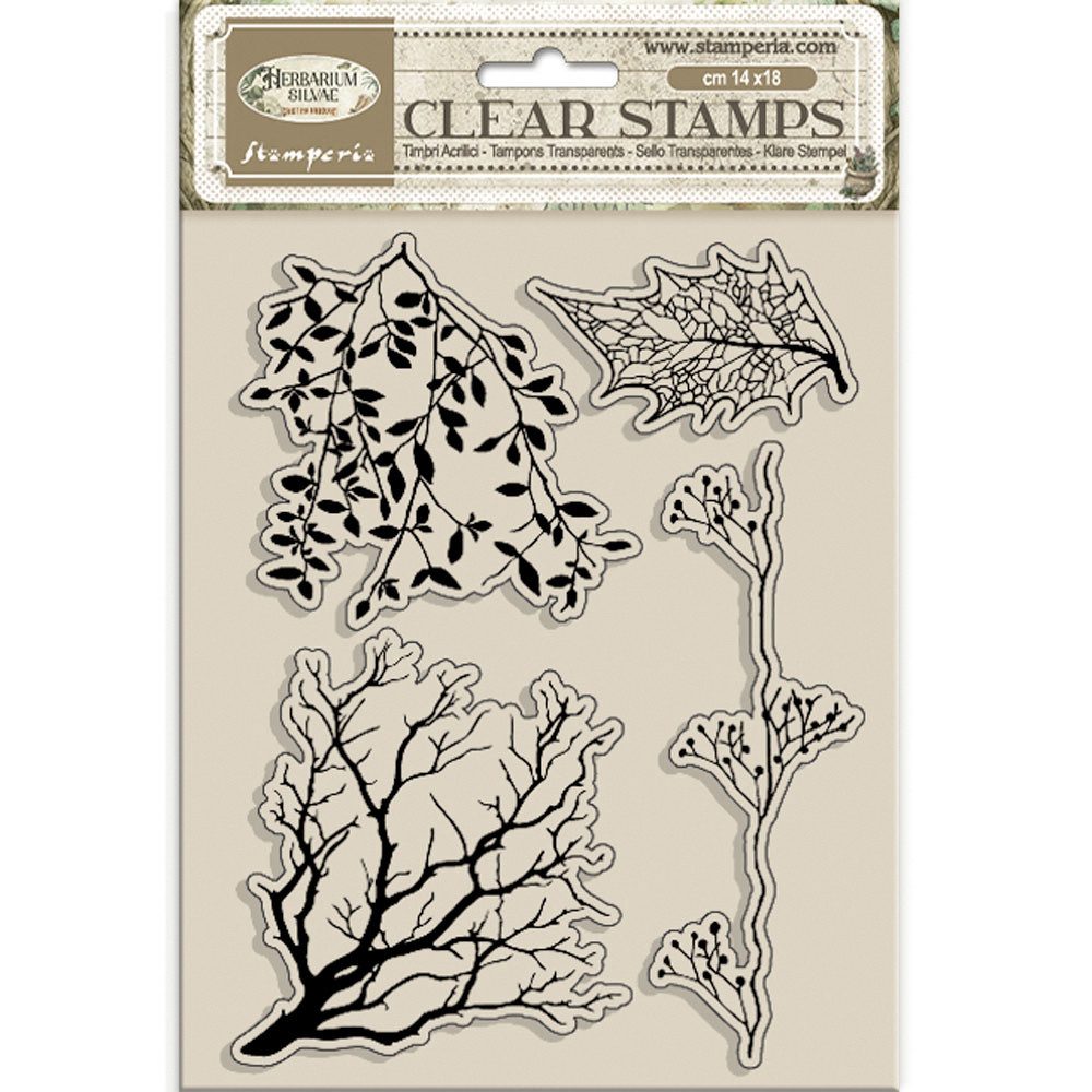 Stamperia Stempel Clear-Stamps Herbarium Silvae, 4 Stück