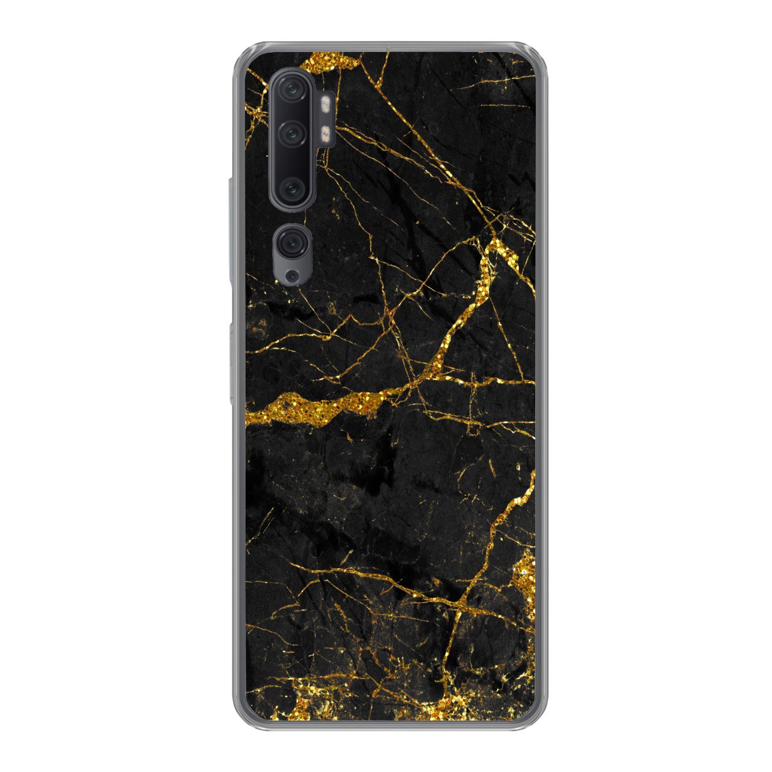 MuchoWow Handyhülle für Xiaomi Mi Note 10 Marmor - Gold - Schwarz - Marmoroptik - Luxus -