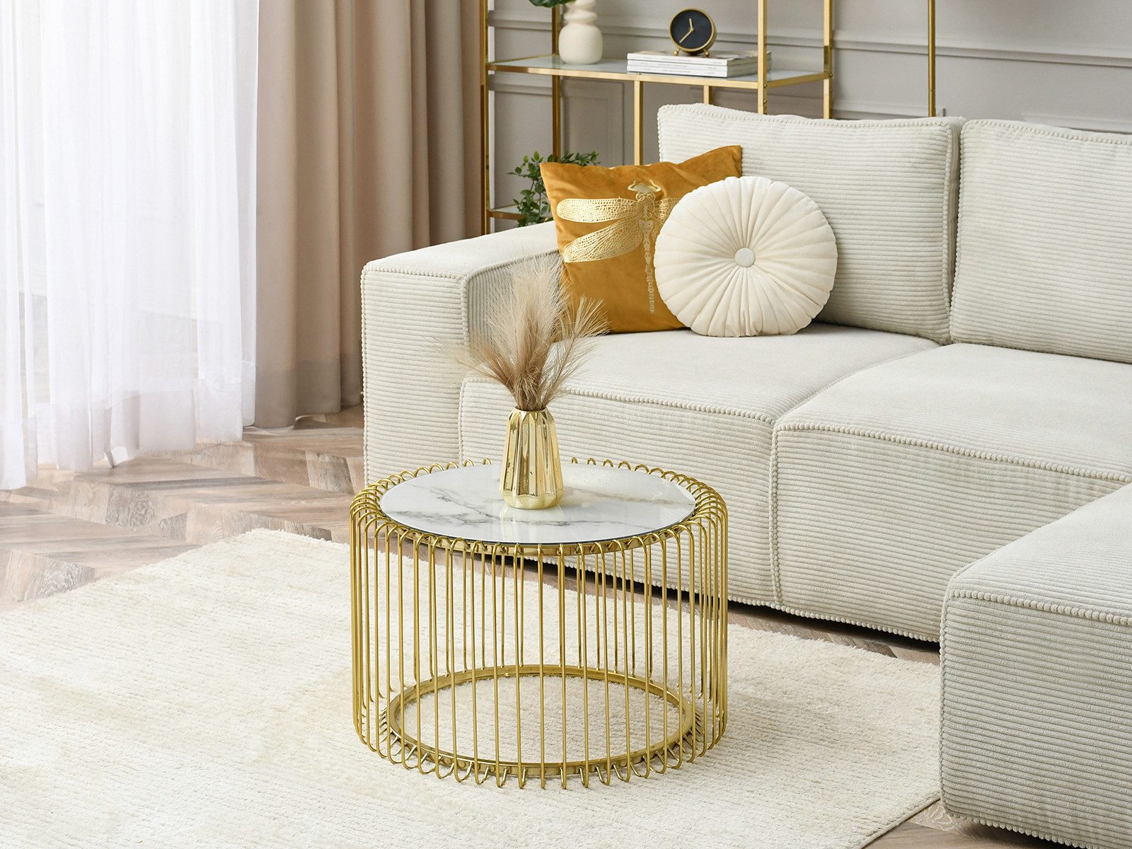 Compleo Couchtisch NAVS M durchbrochenes Gestell, Glamour design, Tischplatte aus Glas
