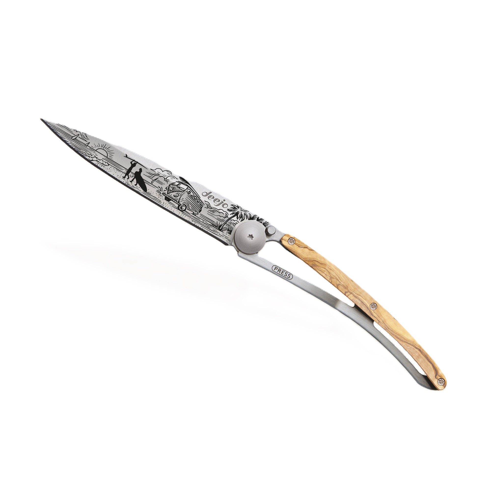 Deejo Taschenmesser ? Klappmesser 37g ? Edelstahl ? Olivenholz Griff ? mit Gravur