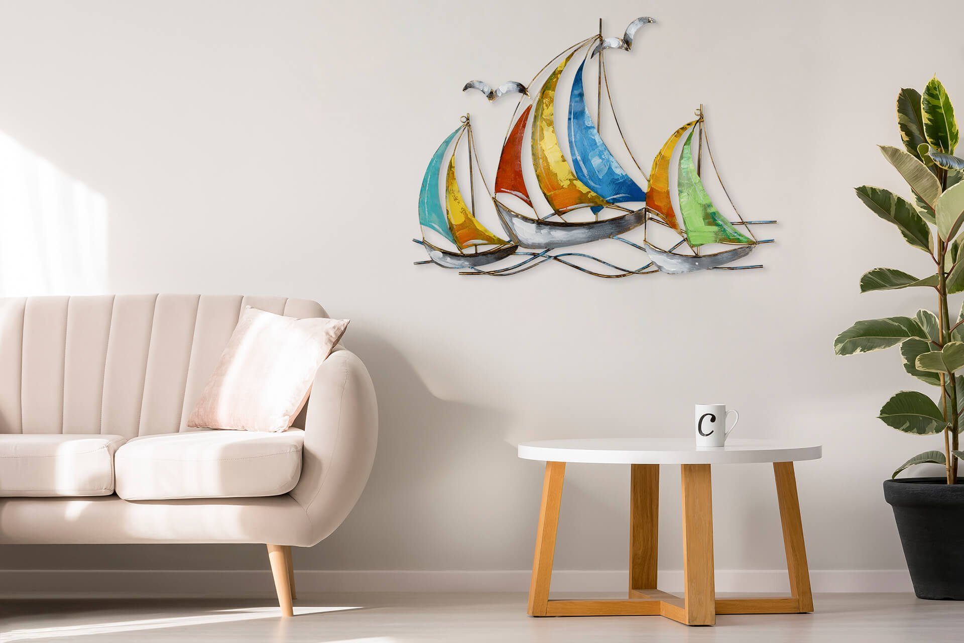 KUNSTLOFT Wanddekoobjekt Segel der Farben 100x75x3 cm, handgefertigte Wanddeko Metall